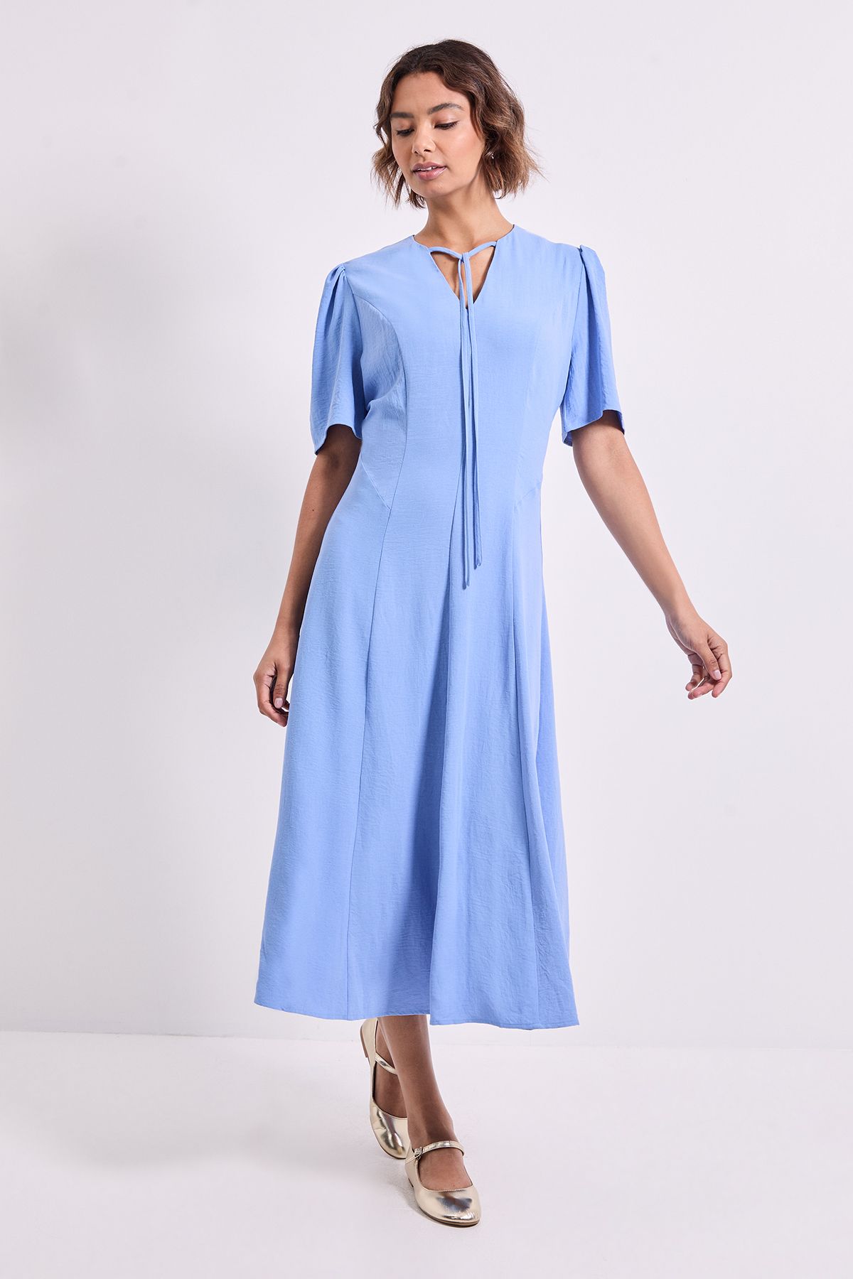 Dorothy Perkins Tie Front Seam Detail Midi Dress Blue image 1