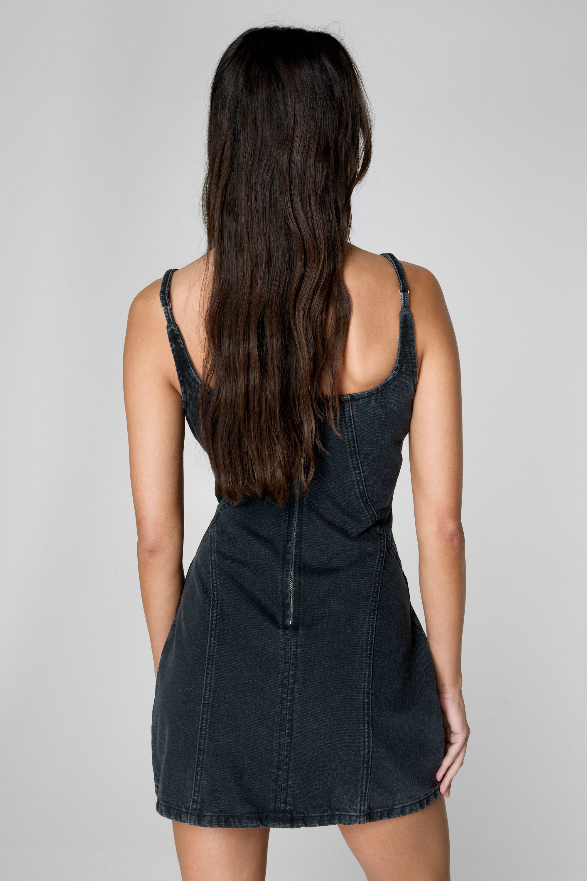 NastyGal The Denim Strappy Mini Dress Washed Black image 4