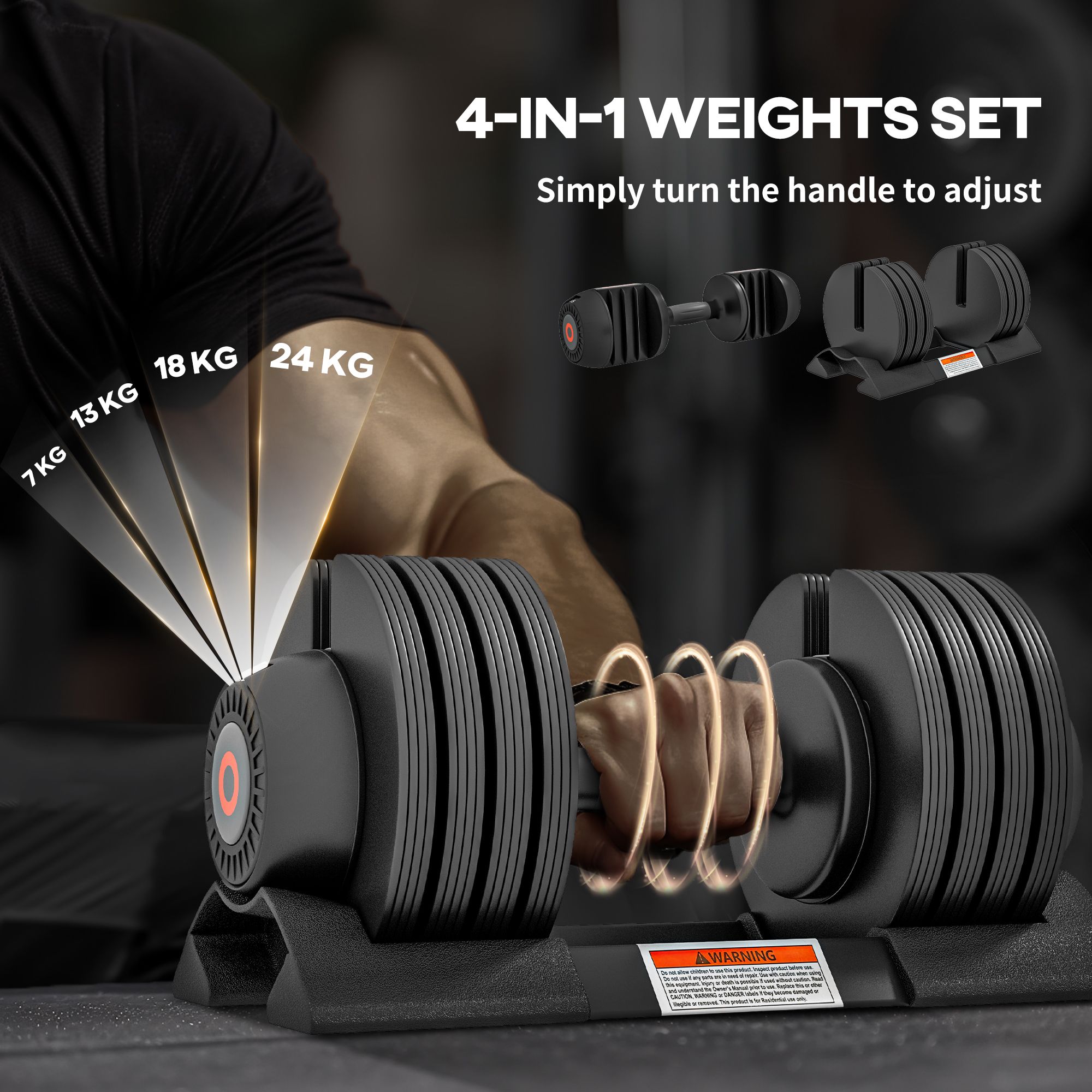 SPORTNOW Adjustable Dumbbells Set, 4-in-1 Weights Set with Storage Tray and Non-Slip Handle, Home Gym Fitness Equipment image 4
