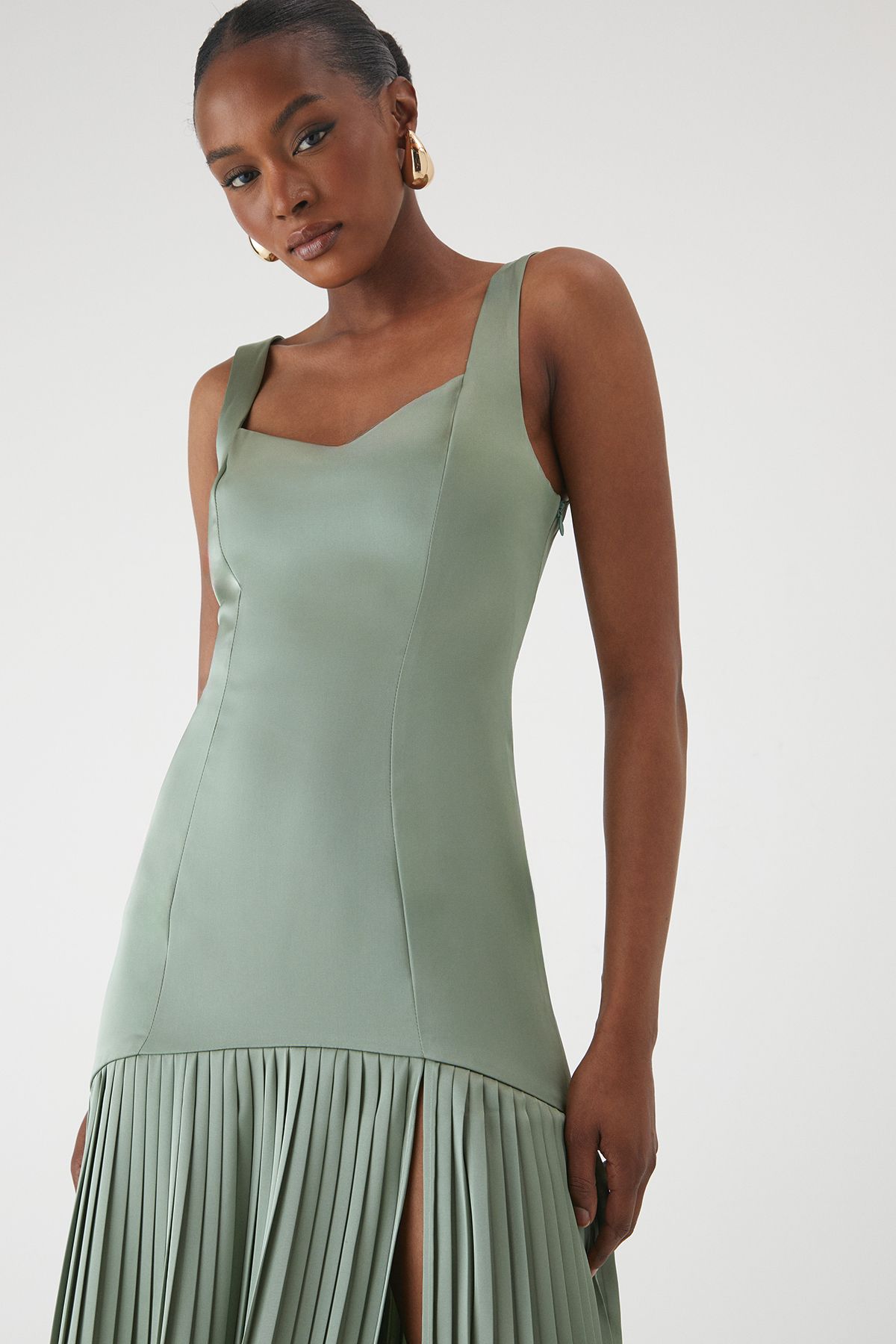 MissPap Premium Satin Square Pleated Skirt Bridesmaid Dress Sage image 4