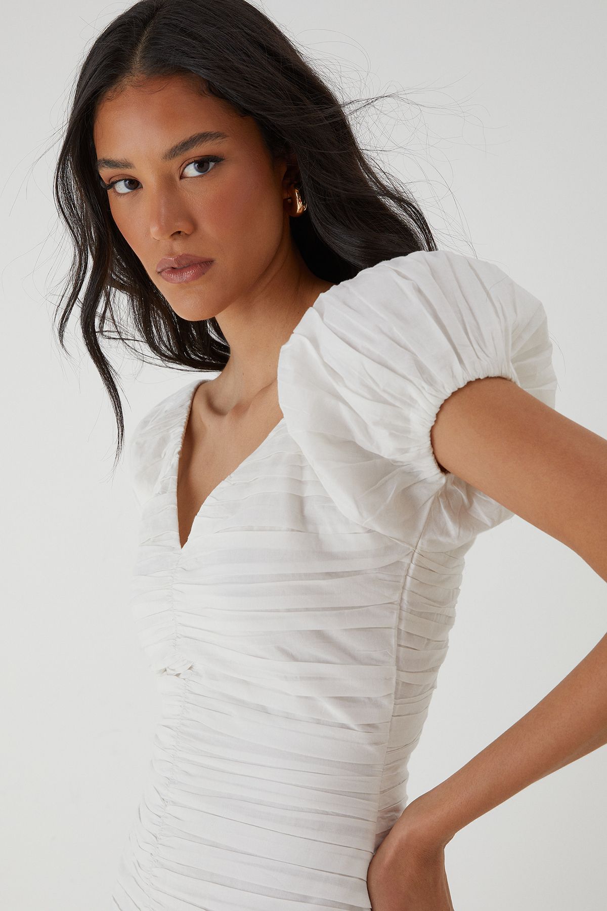 MissPap Puff Sleeve Ruched Mini Dress White image 4