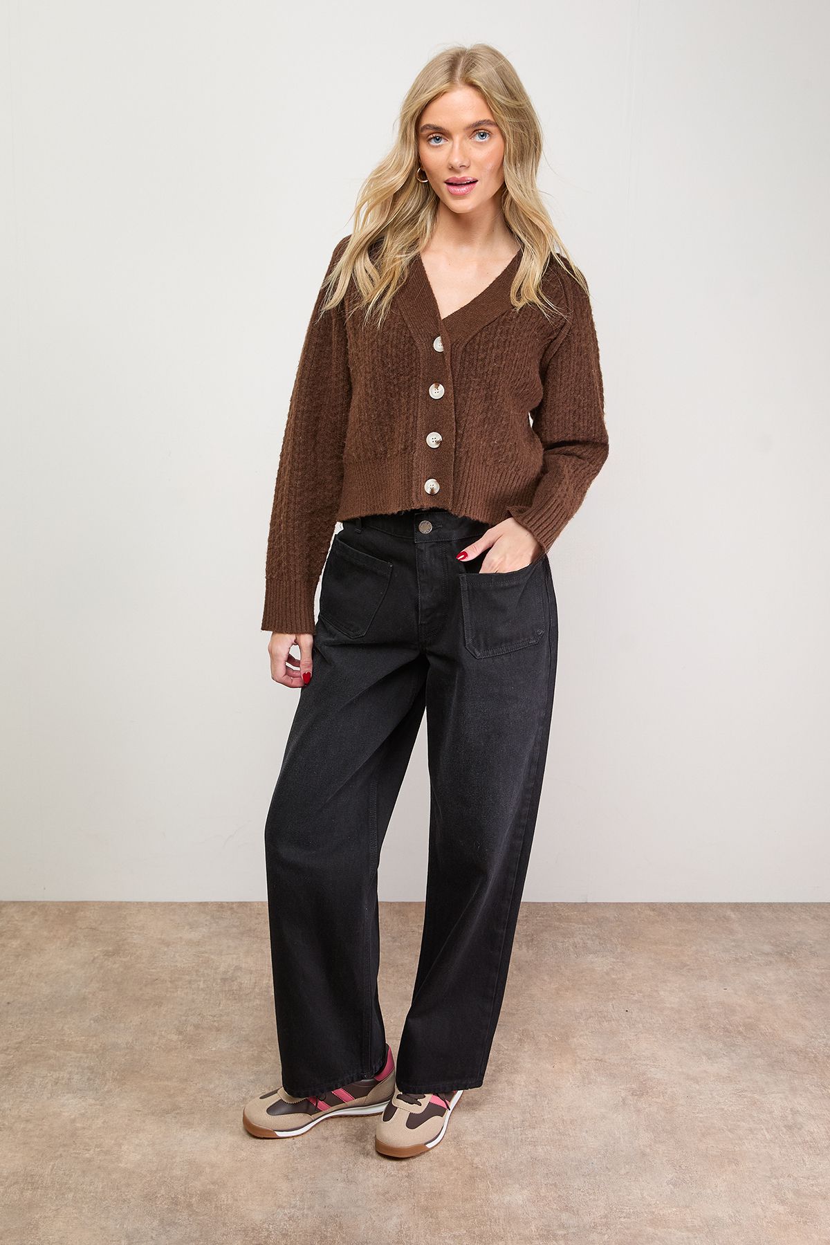 Oasis Ingrid Mixed Material Lace Up Trainers Brown image 2