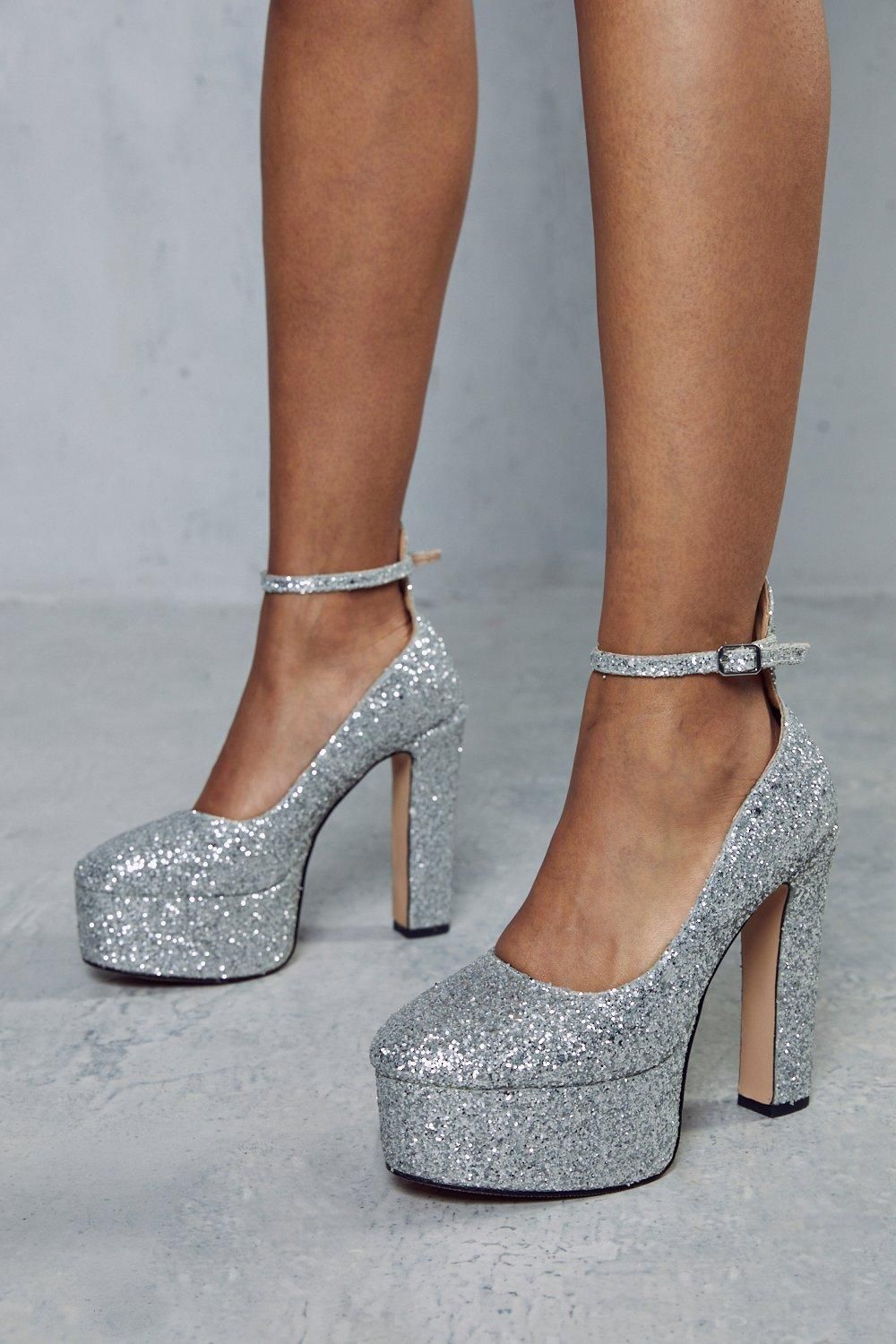 MissPap Extreme Glitter Extreme Platform Heels Silver image 3