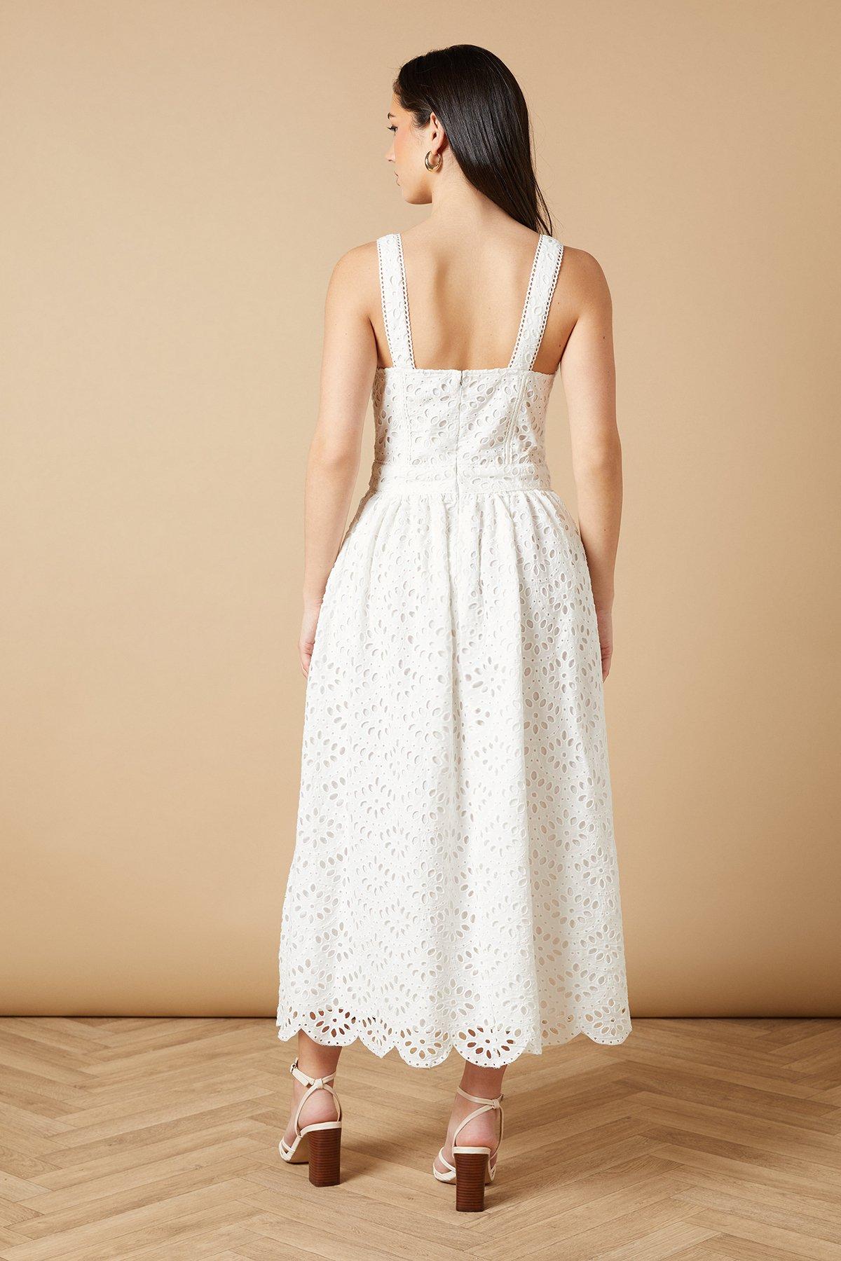 Oasis Embroidered Broderie Midi Dress White image 4