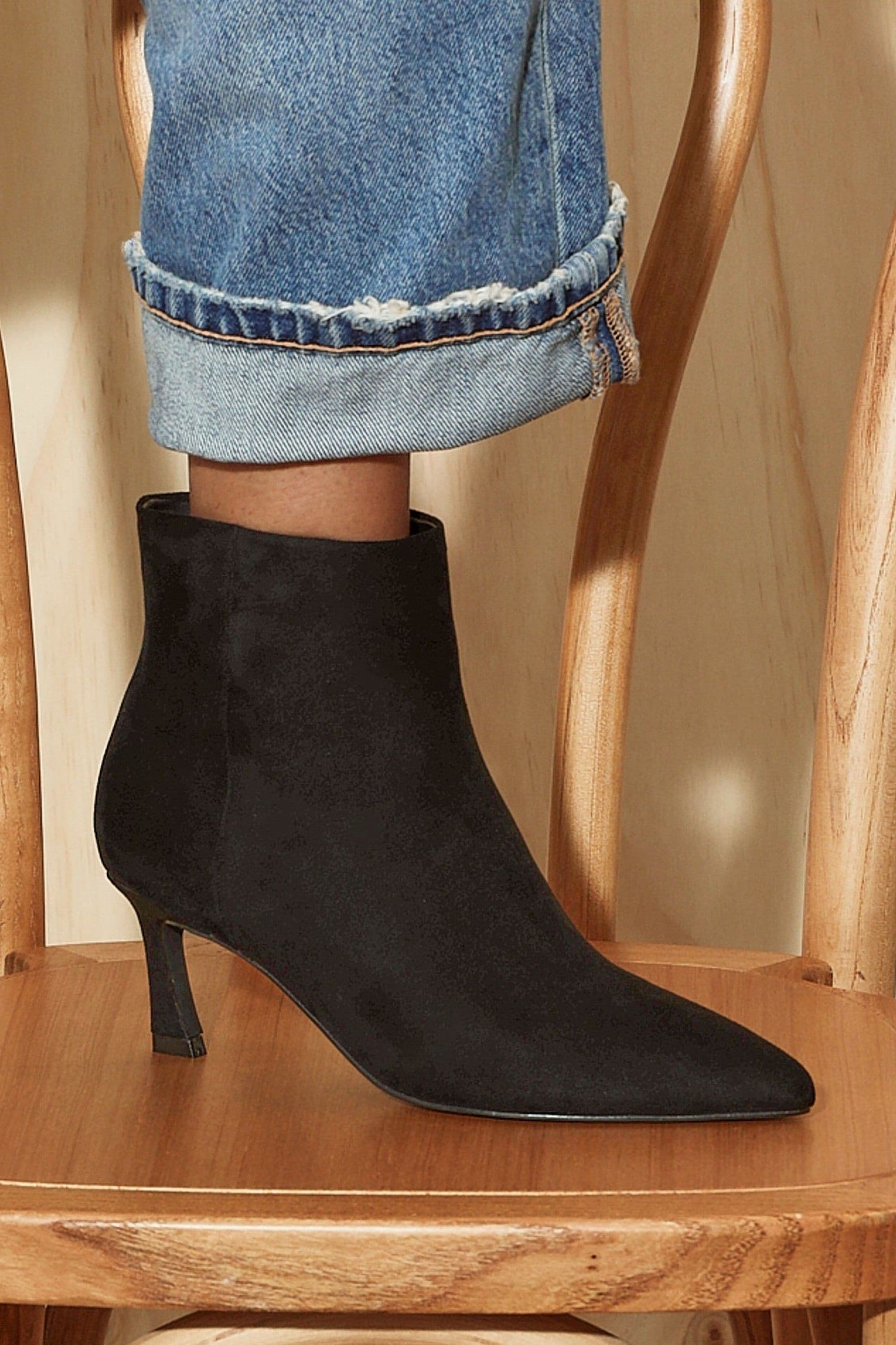 Linzi Secured Black Faux Suede Pointed Toe Stiletto Ankle Boot image 2