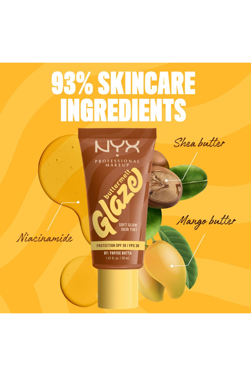 NYX Professional Makeup Buttermelt Glaze Soft Glow Skin Tint + SPF/FPS 30 30ml Toffee Butta image 2