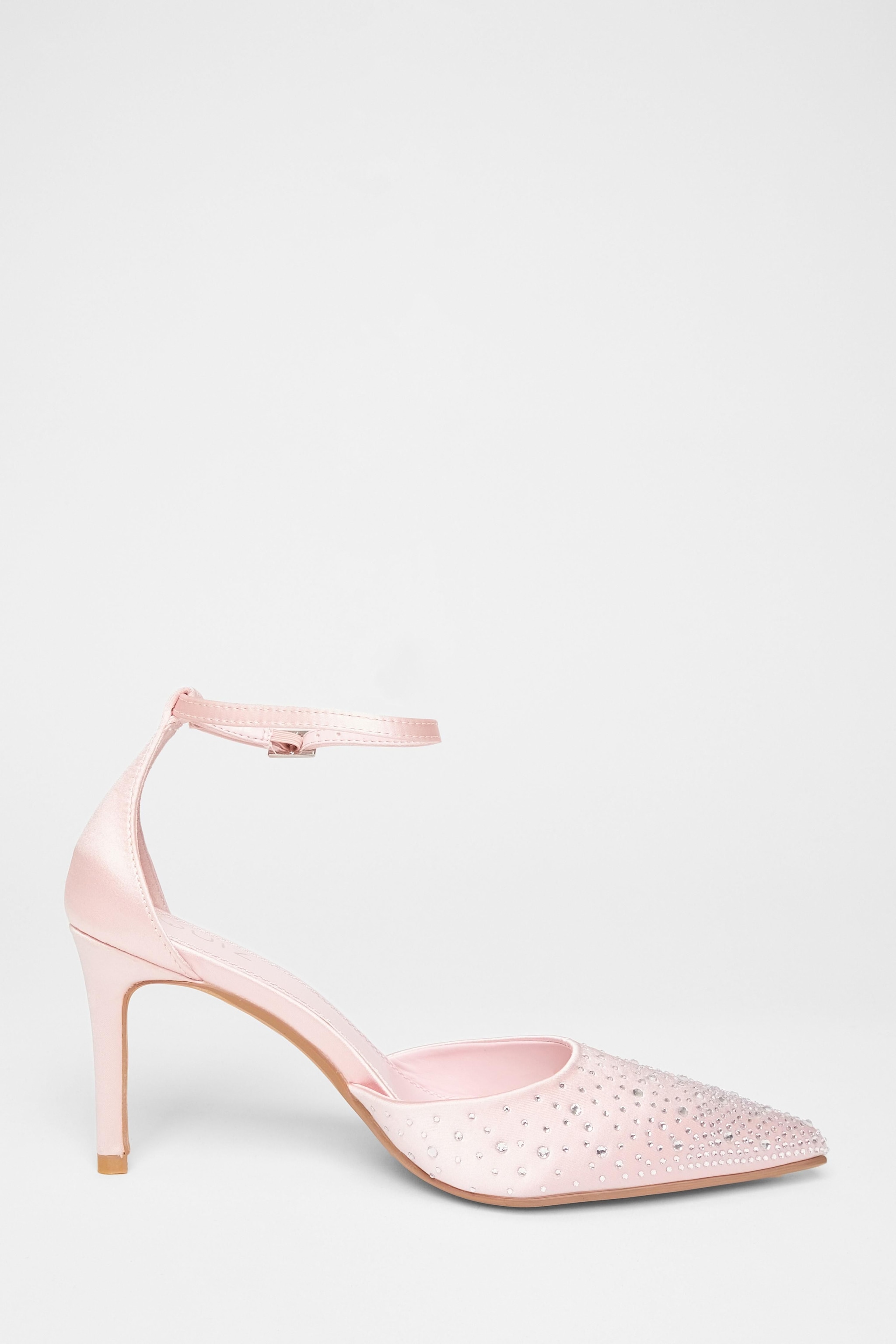 Quiz Pink Diamante Satin Court Heels image 5