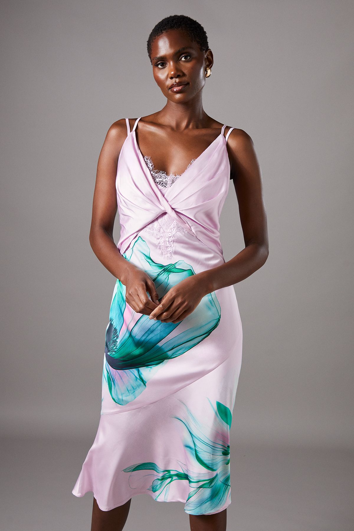 Coast Lace Insert Satin Fitted Dress Lilac image 2