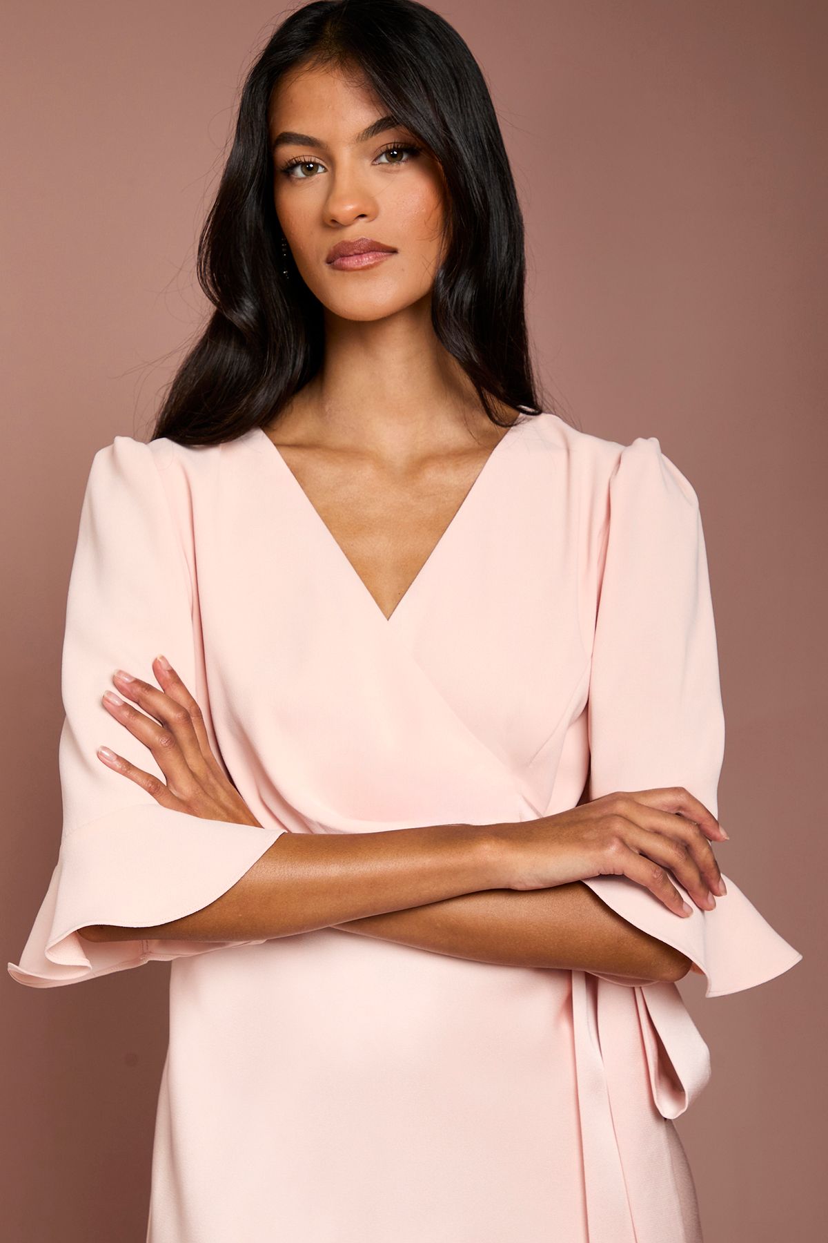 Coast Petite Ruffle Sleeve Satin Back Crepe Wrap Dress Blush image 4