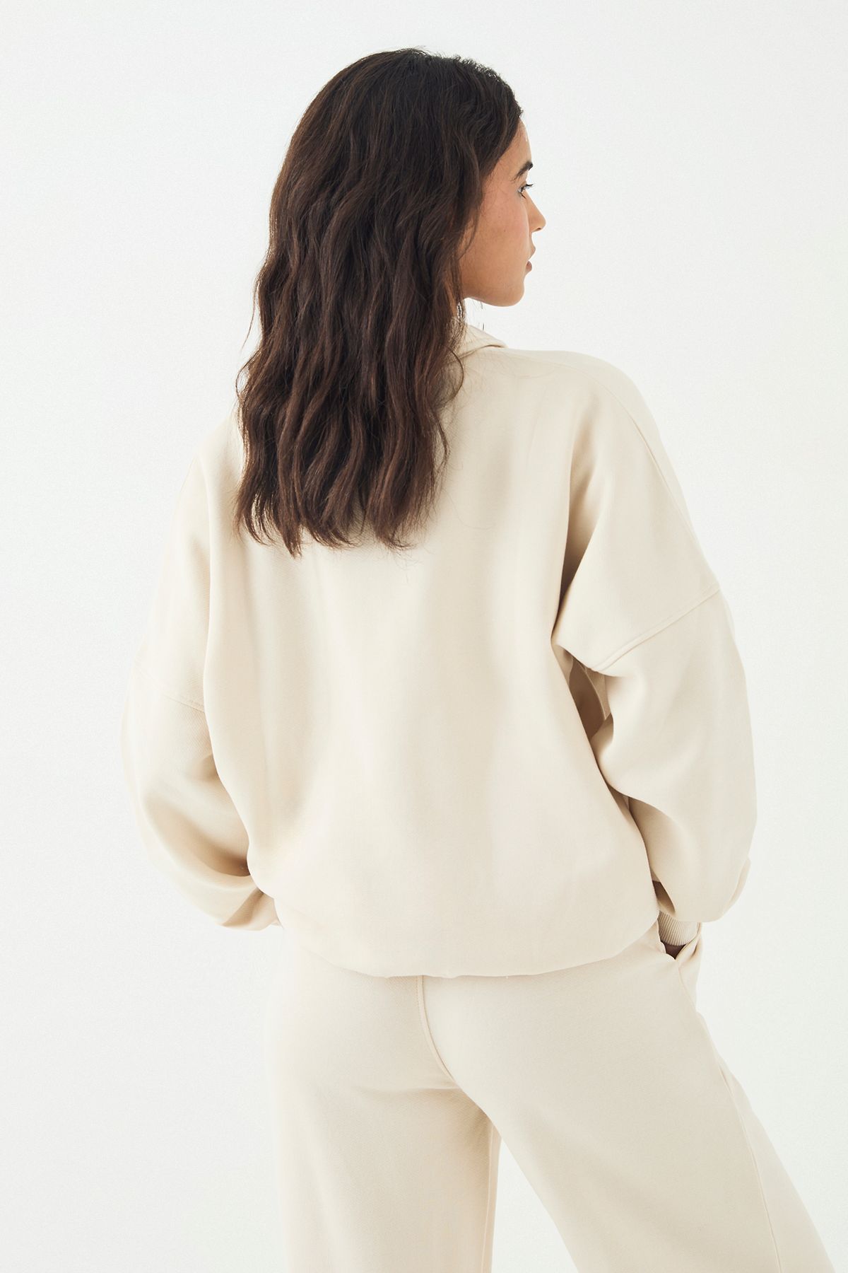 DSGN Studio DSGN Studio Self Fabric Applique Collared Sweatshirt Stone image 2