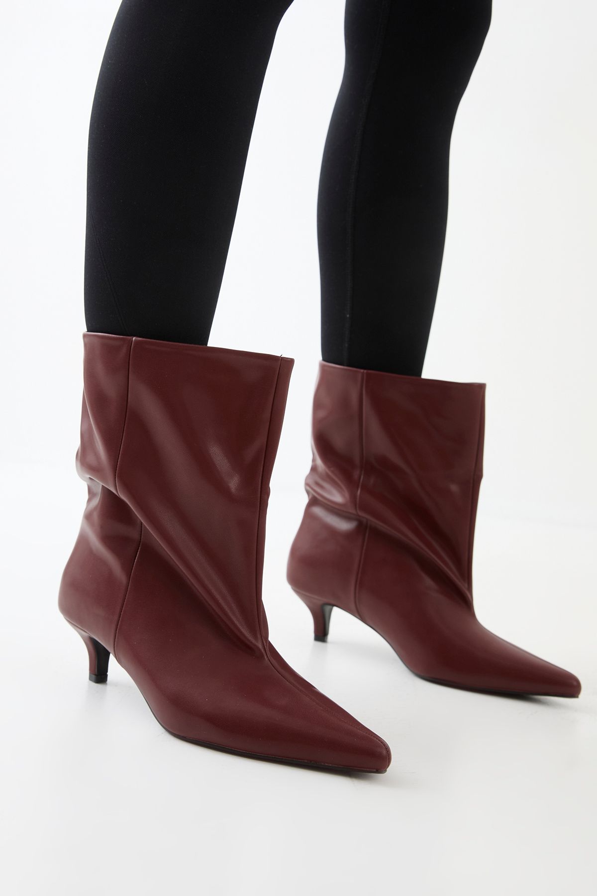 MissPap Low Stiletto Heel Ankle Boots Burgundy image 1