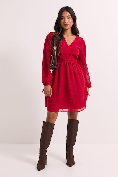 Dorothy Perkins Petite Gathered Waistband Detail Chiffon Mini Dress Red