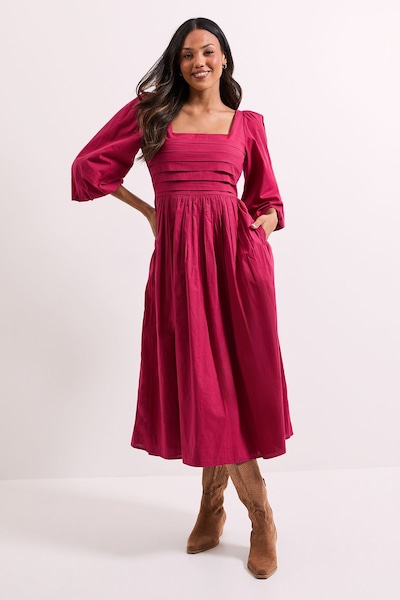 Dorothy Perkins Pleat Bodice Puff Sleeve Midi Dress Rose
