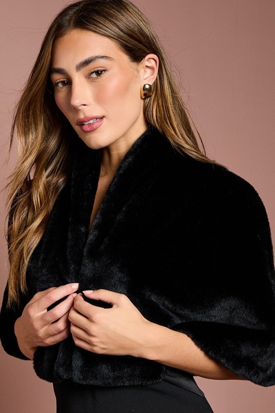 Coast Black Faux Fur Short Cape Black