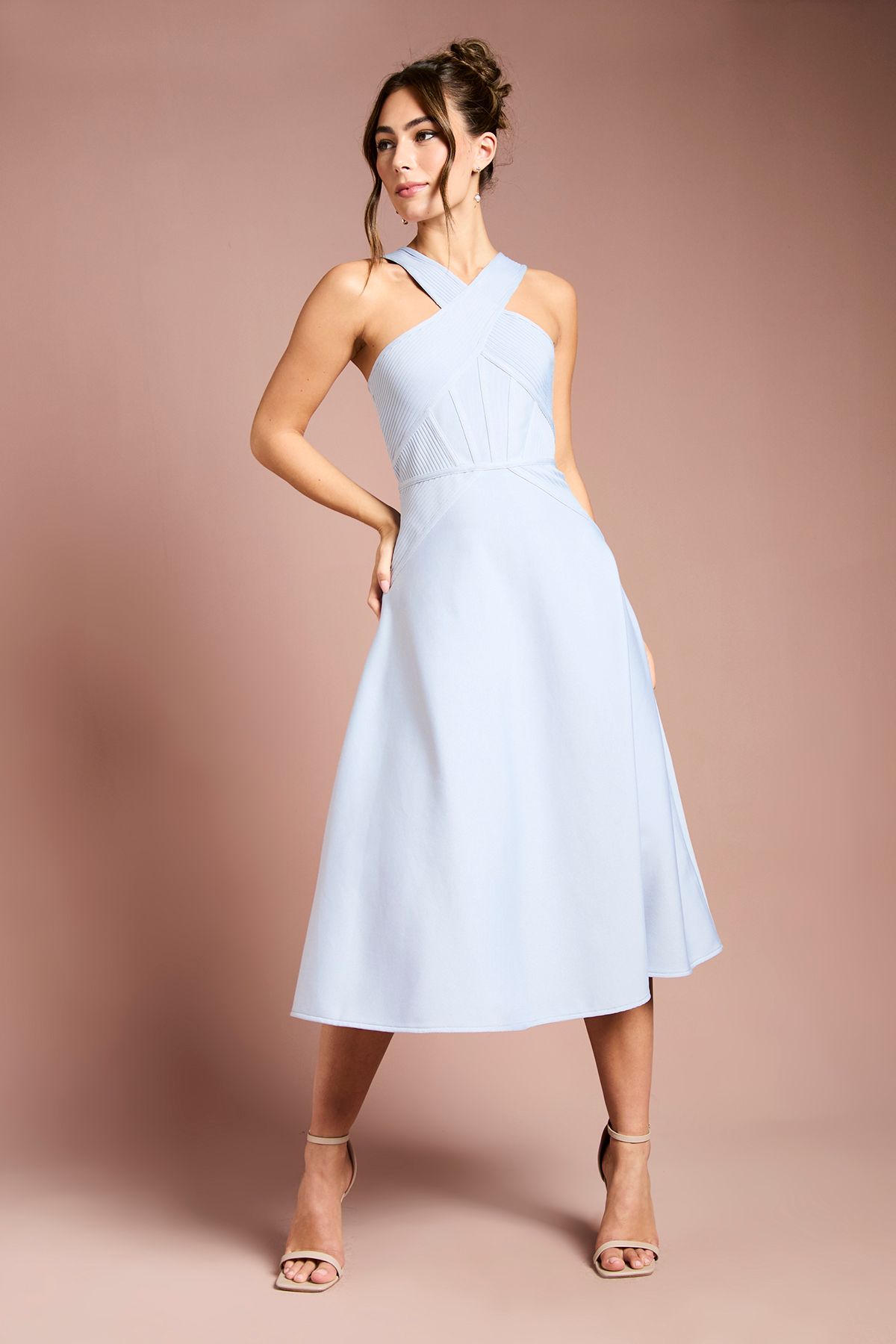 Coast Bandage Cross Neck Midi Dress Light Blue image 2