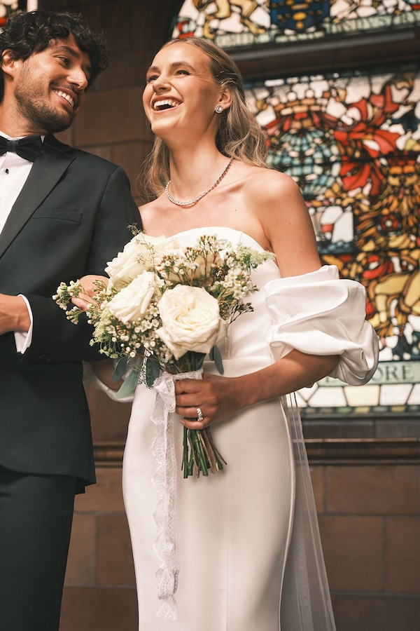 Coast Puff Sleeve Bardot Fishtail Wedding Dress Ivory