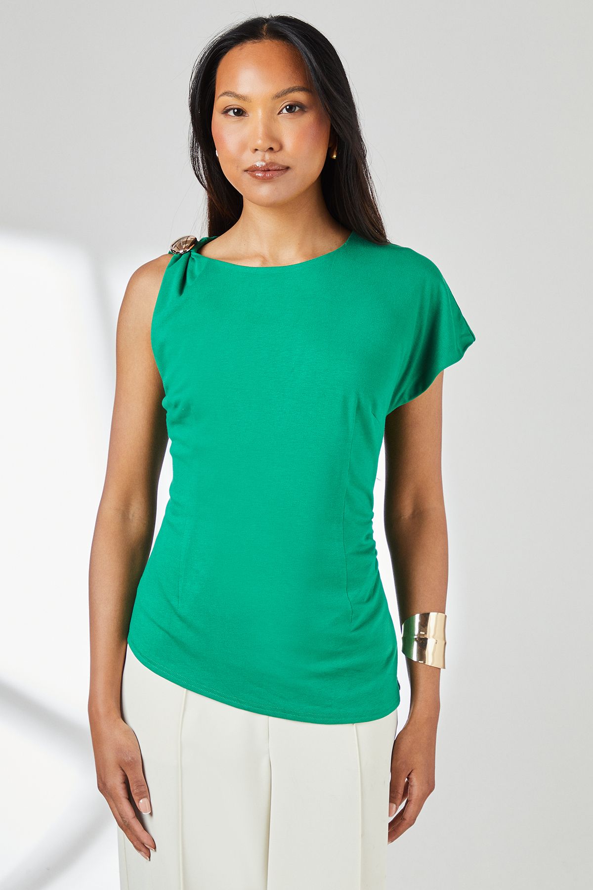 Principles Asymmetric Trim Detail Jersey Top Green image 1