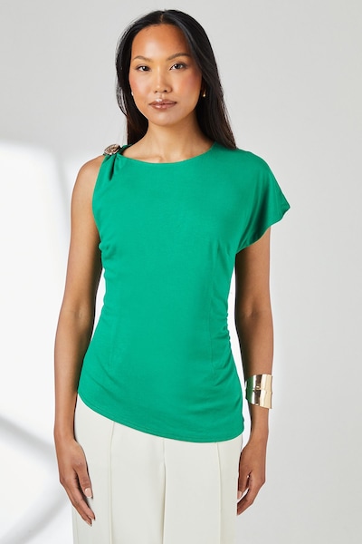 Principles Asymmetric Trim Detail Jersey Top Green