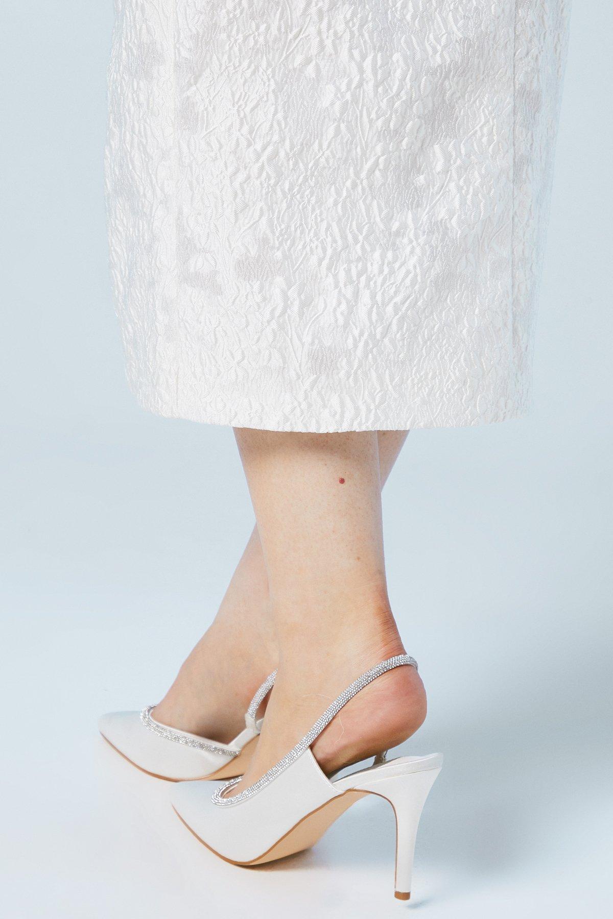 Coast Bridal Sabrina Satin Diamante Trim Slingback High Stiletto Court Shoes White image 2