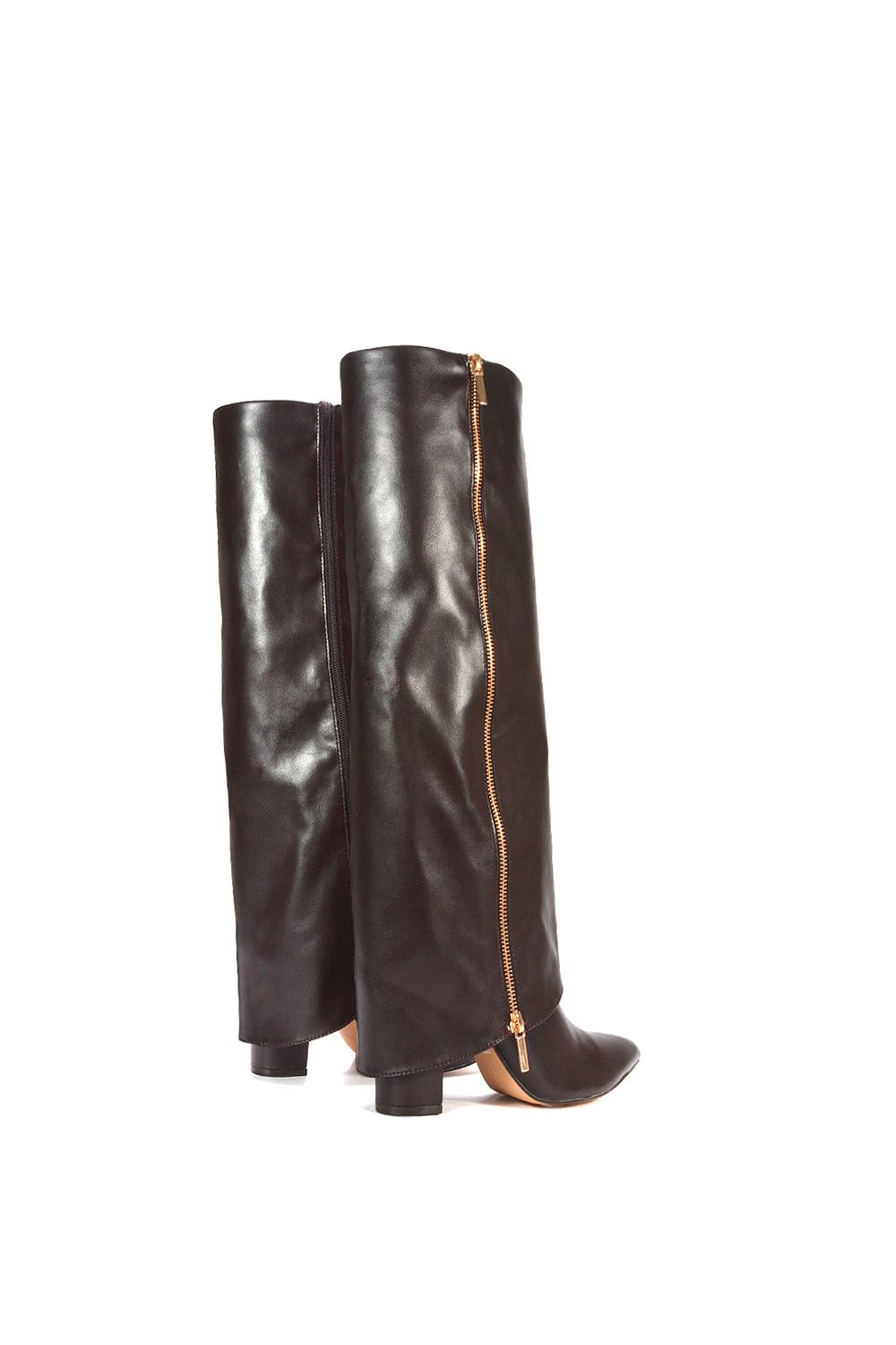 XY London 'Allie' Knee High Fold Over Pointed Toe Boots With Zip Detail image 6