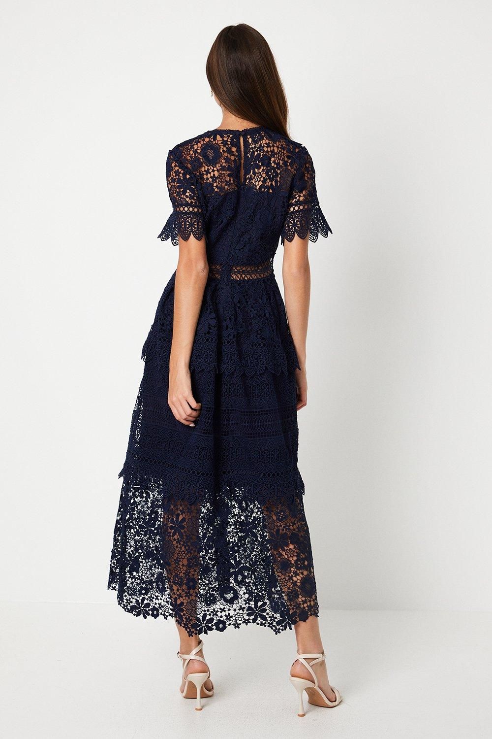 Coast Lace Mix Midi Dress Navy image 3