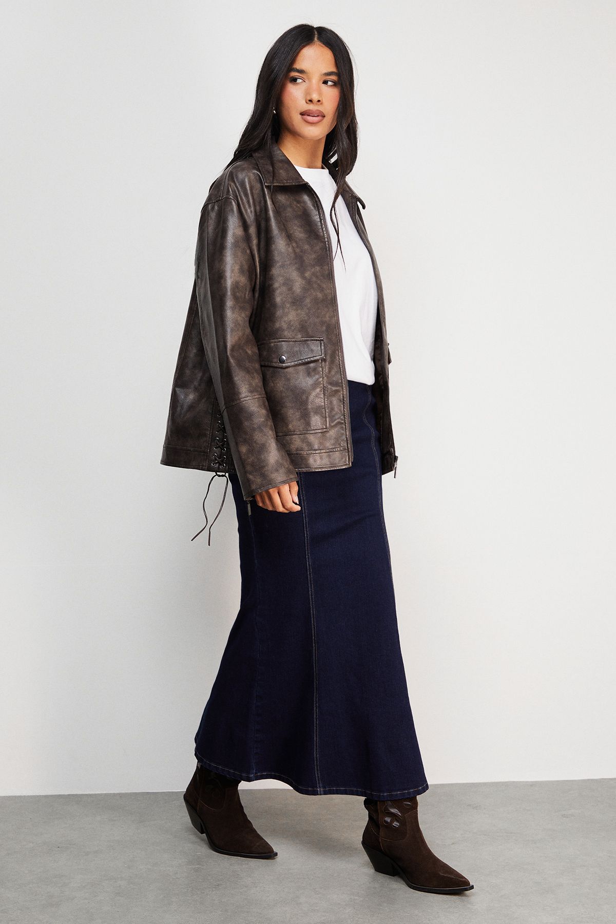 Warehouse Denim Fishtail midi skirt Indigo image 1