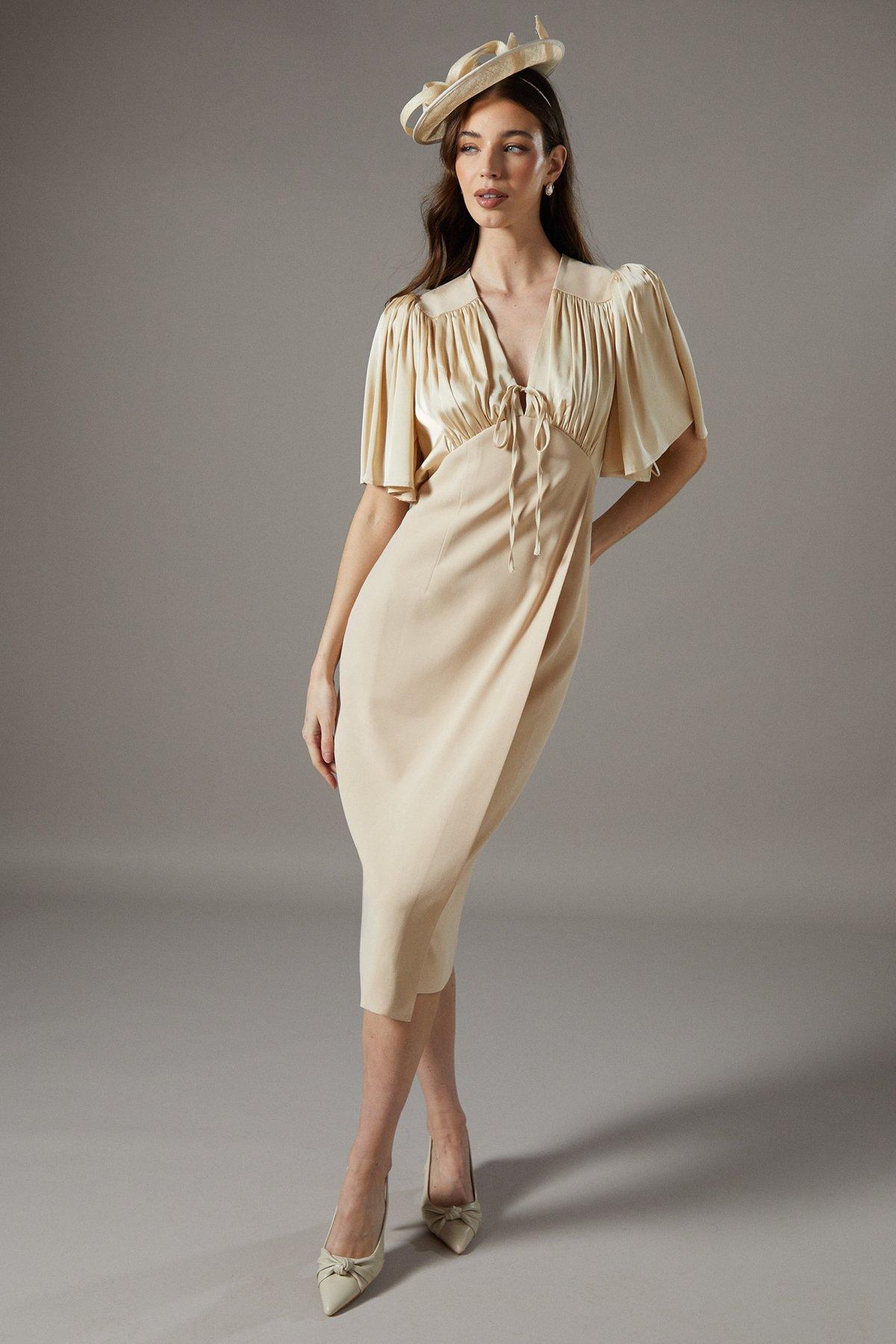 Coast Satin Tie Front Tea Dress Oyster image 1