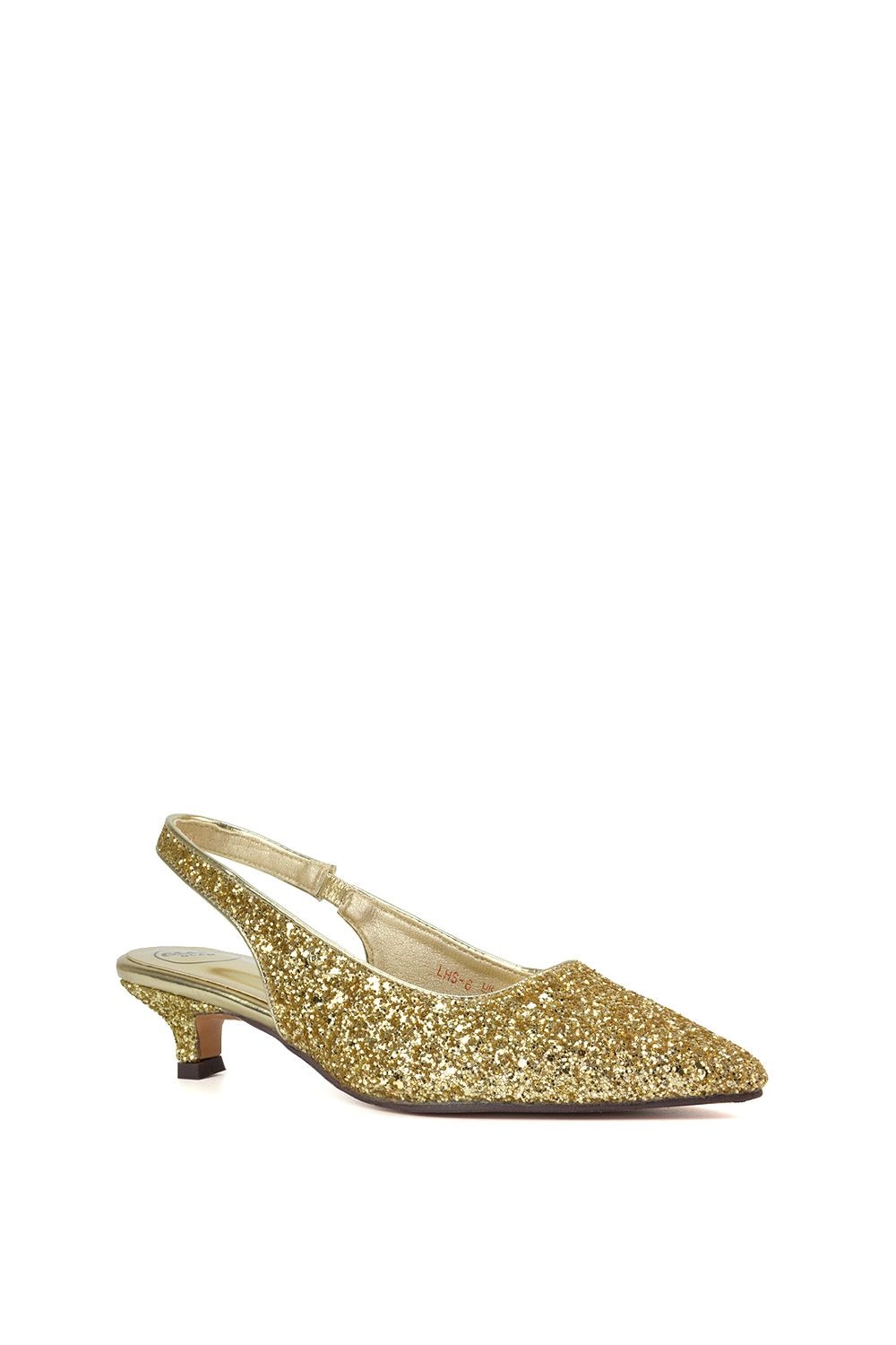 XY London 'Gerri' Pointed Toe Glitter Slingback Kitten Heel Court Shoes image 2
