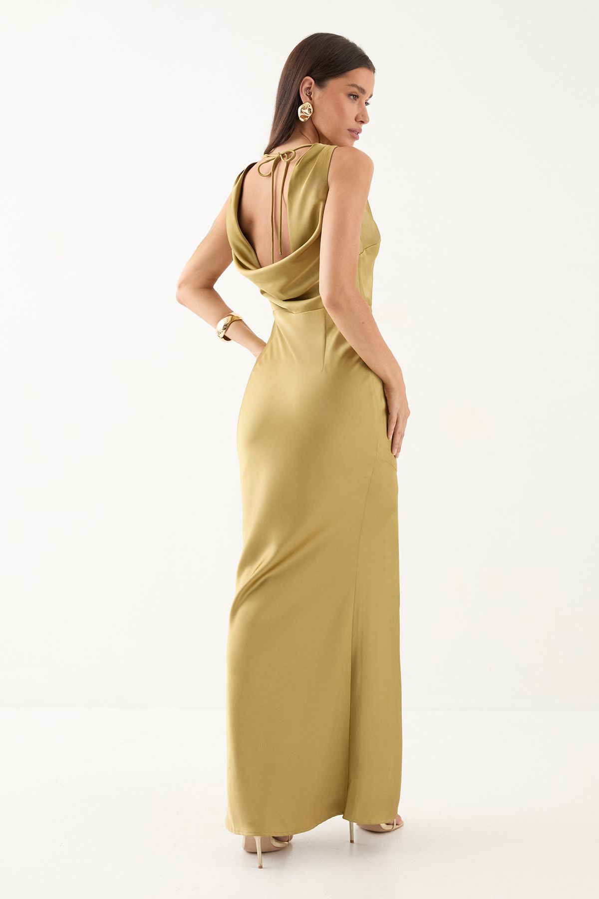 MissPap High Neck Cowl Back Bridesmaid Dress Olive image 3