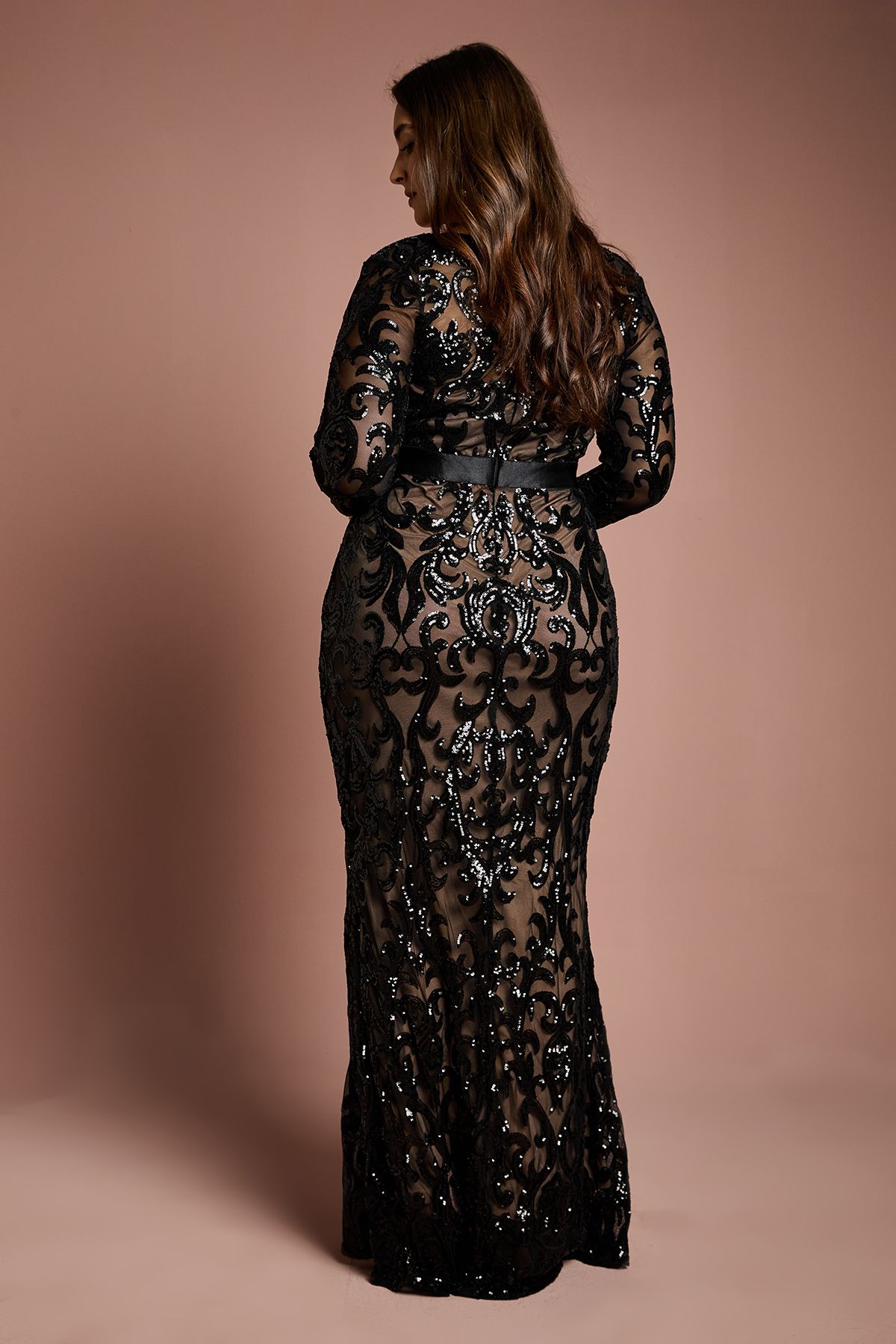 Coast Plus Size Long Sleeve Sequin Maxi  Dress Black image 3