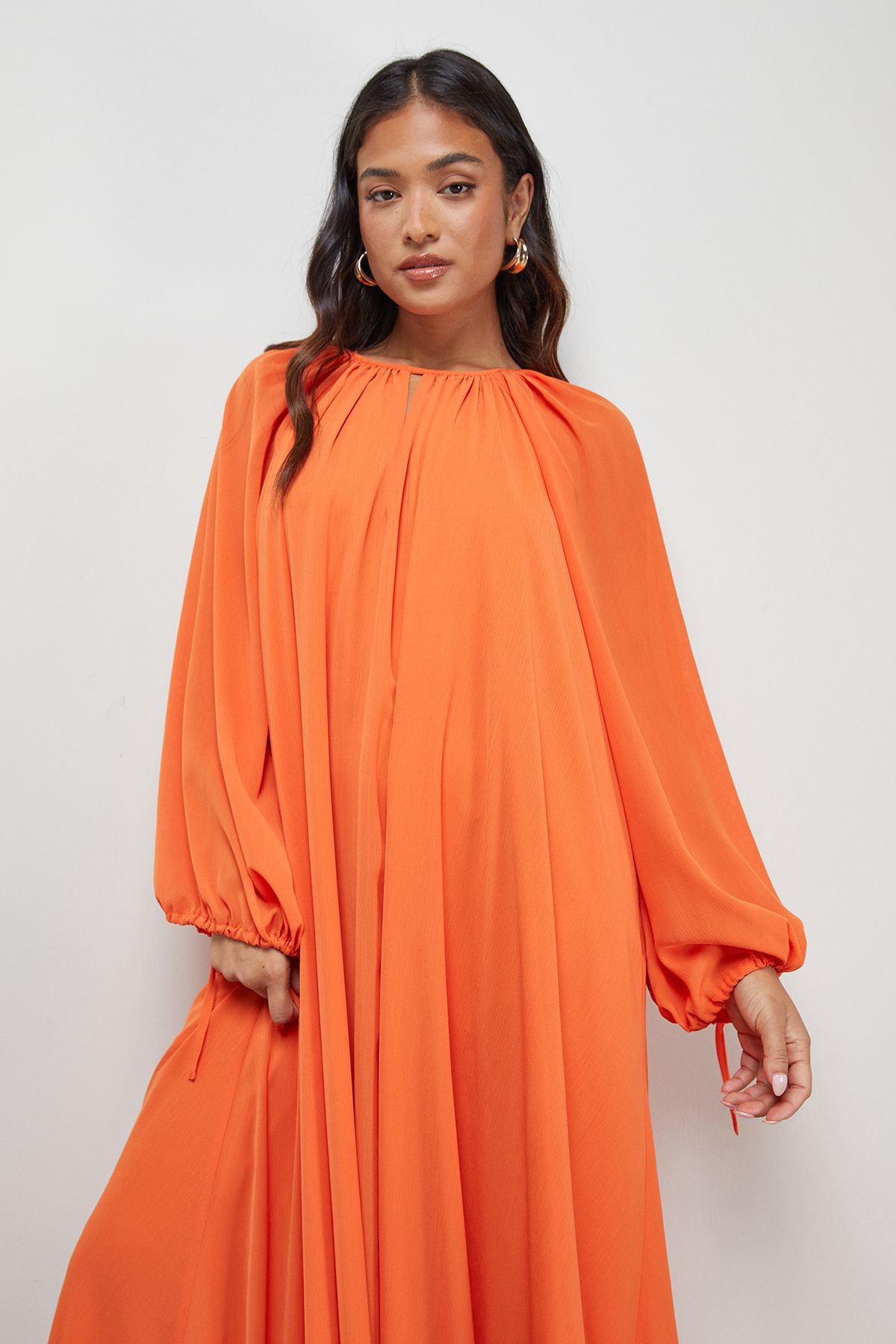 Warehouse Petite Chiffon High Neck Trapeze Maxi Dress Orange image 4