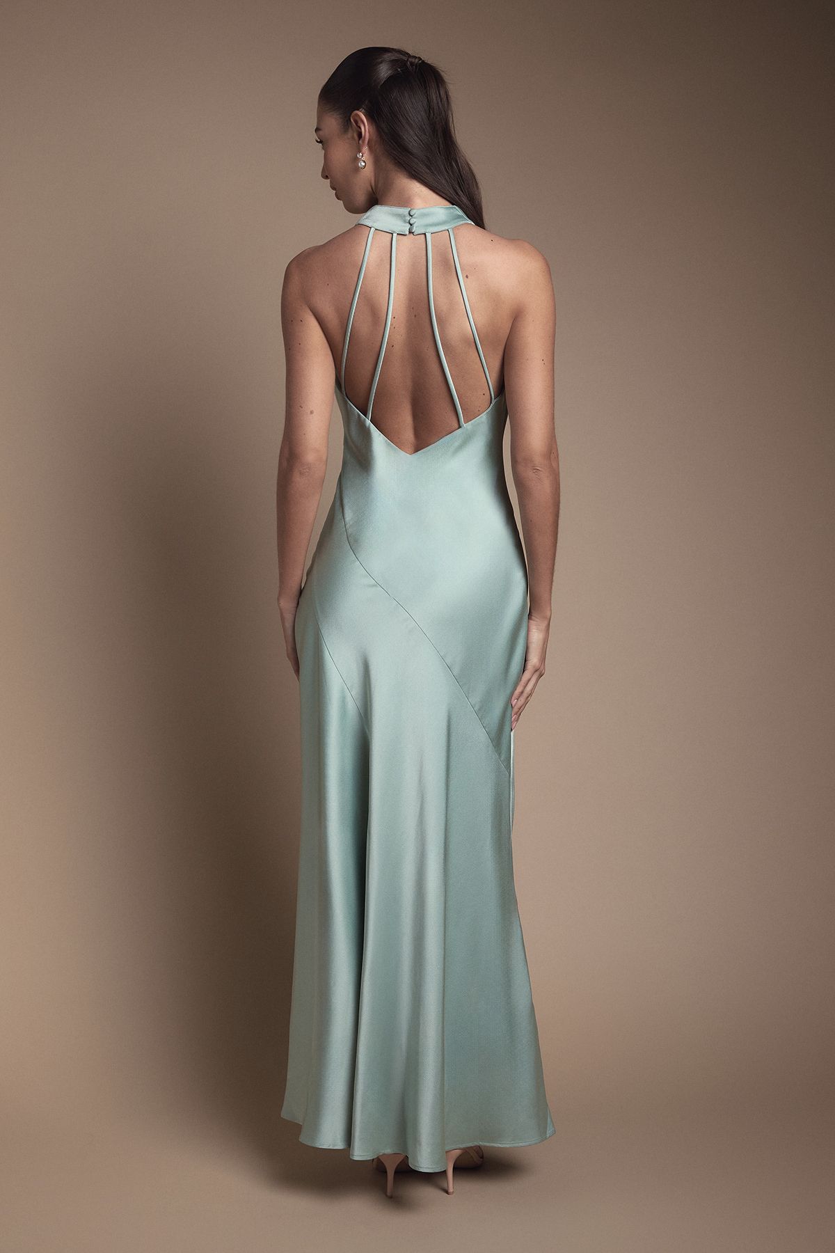 Oasis Oasis by Coast Cowl Halterneck Satin Maxi Bridesmaid Dress Sage image 3