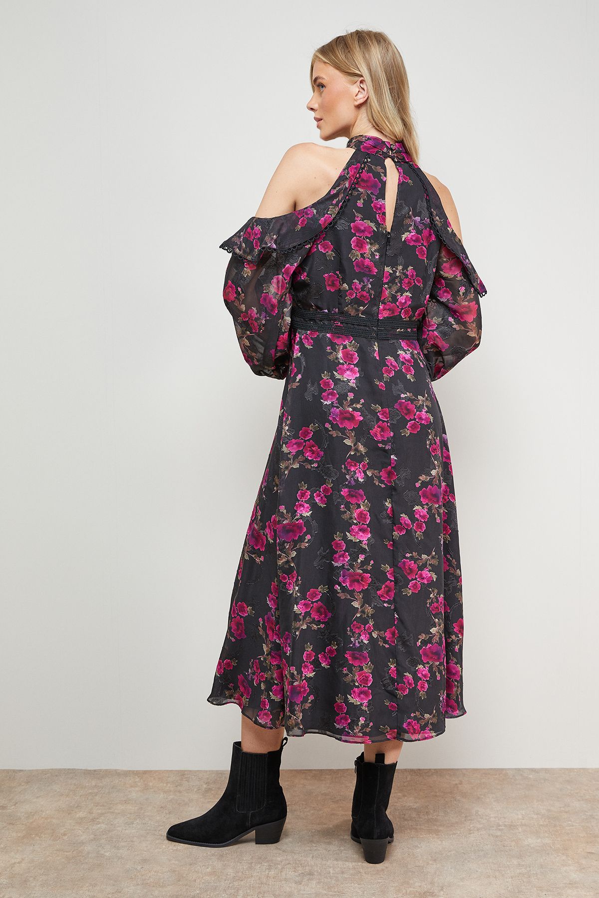 Oasis Cold Shoulder Ruffle Halterneck Midi Dress Multi image 5