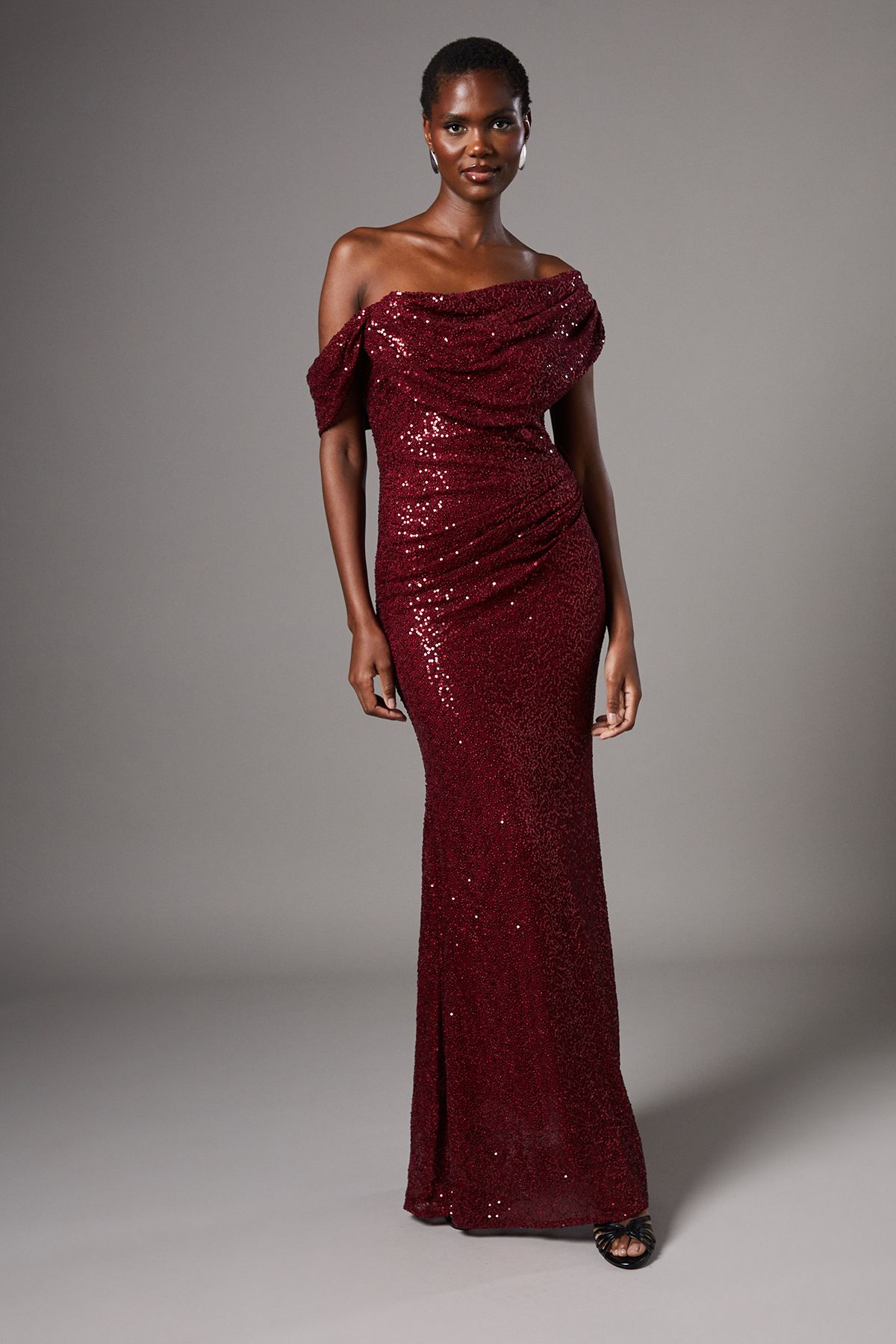 Coast Sequin Cowl Neck Maxi Dress Wine image 1