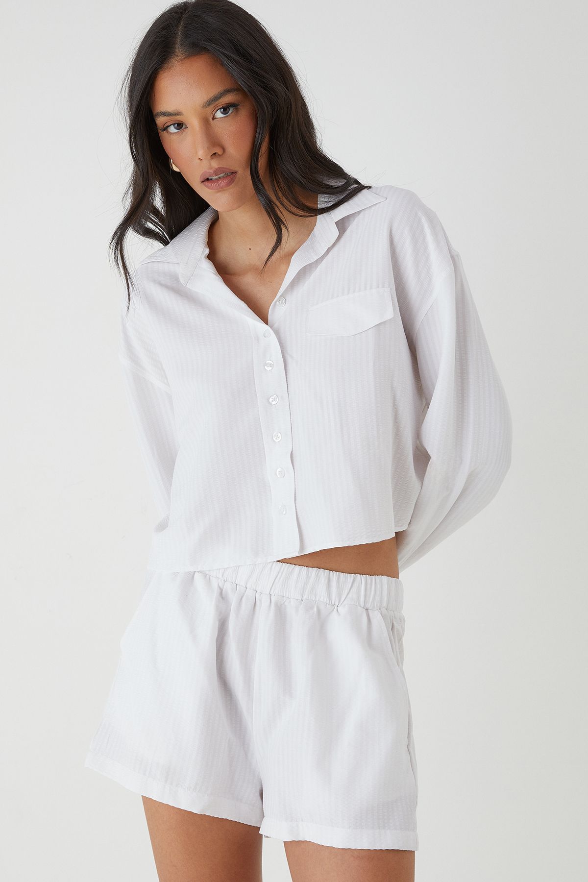 MissPap Seer Sucker Cropped Shirt White image 2