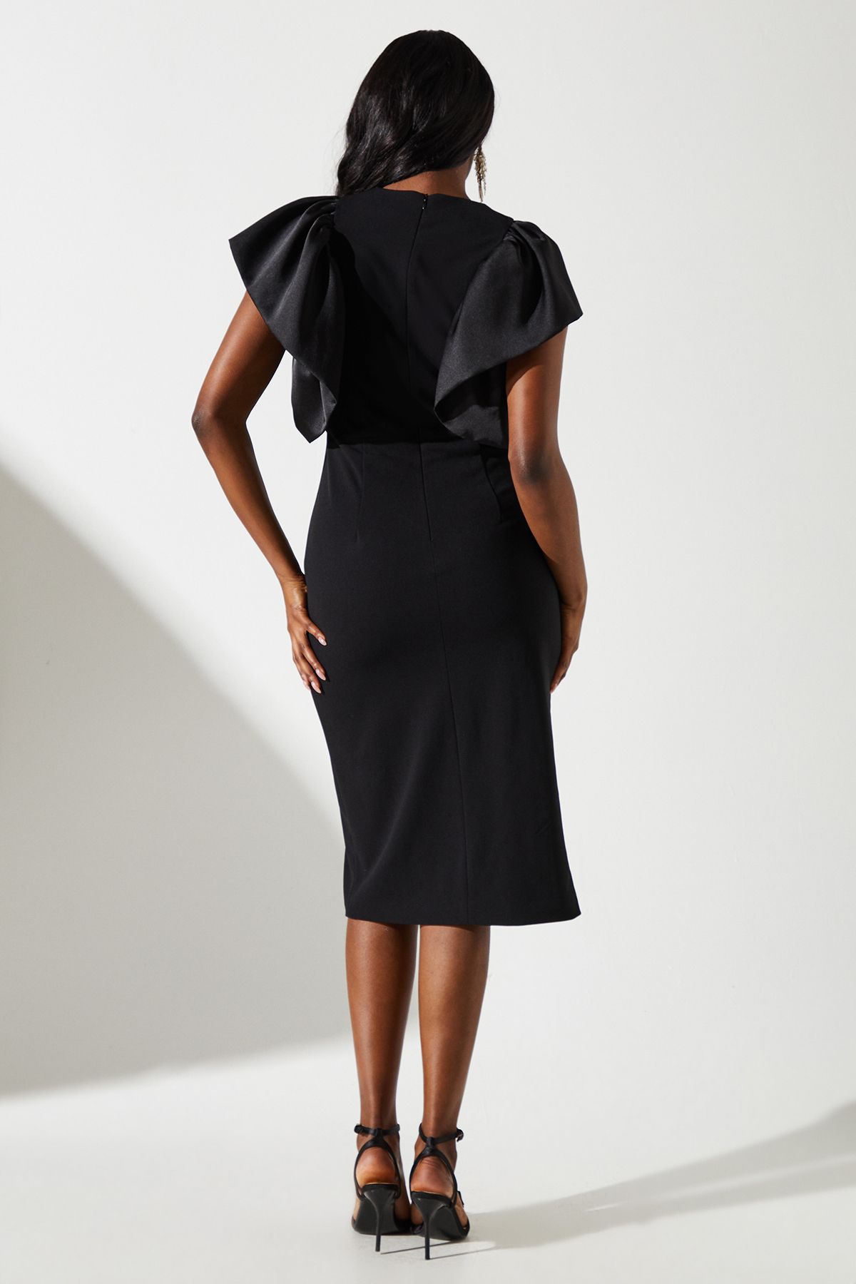 Coast Satin Ruffle Sleeve Midi Dress Black image 3