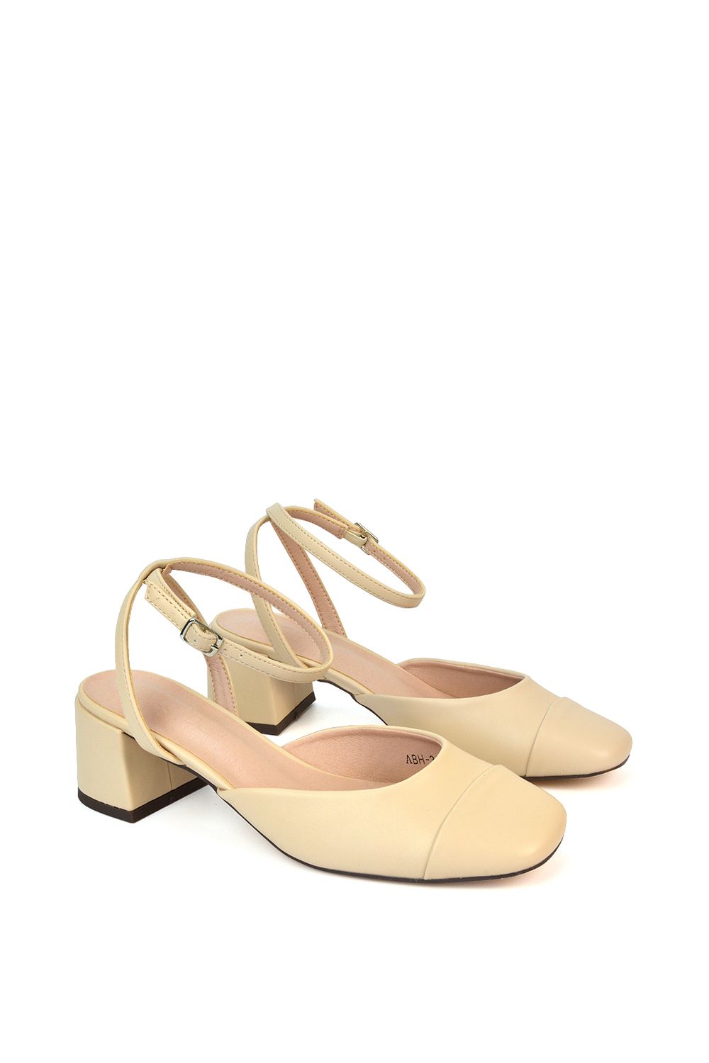 XY London 'Mavis' Low Mid Heel Square Toe Court Shoes With Ankle Strap image 4