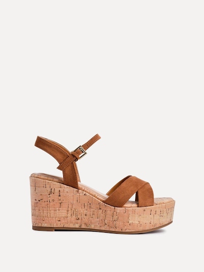 Linzi Vivid Tan Faux Suede Crossover Cork Wedge