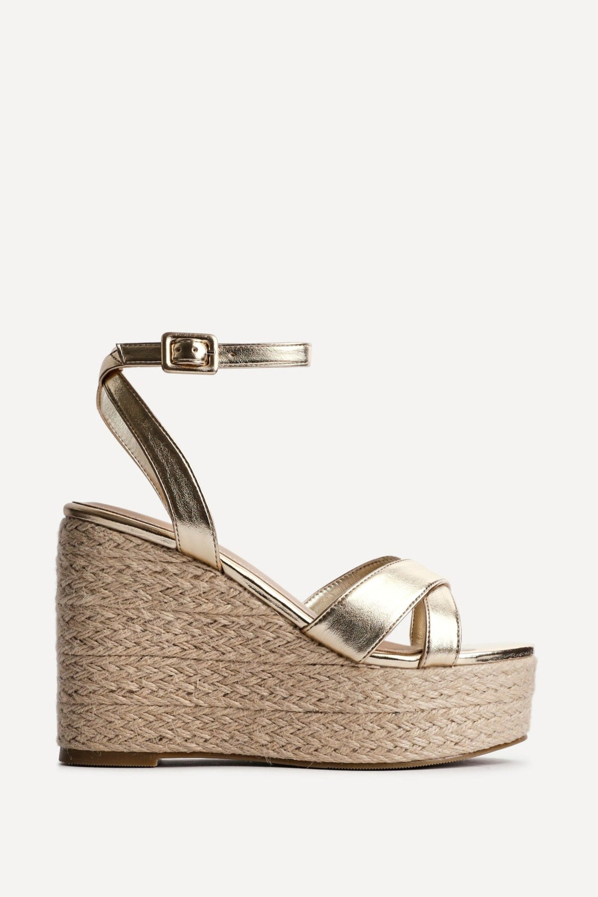 Linzi Tahiti Gold Faux Leather Crossover Espadrille Wedge image 1