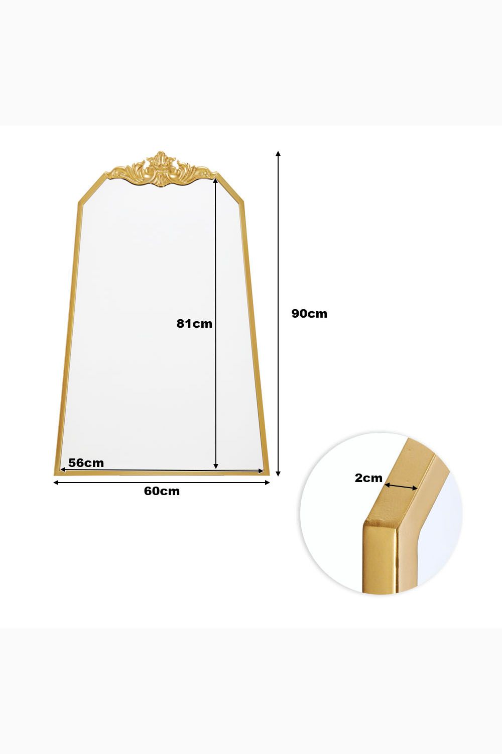Living and Home 60cm W x 90cm H Gold Wave Carved Metal Framed Decorative Wall Mirror Makeup Mirror image 3