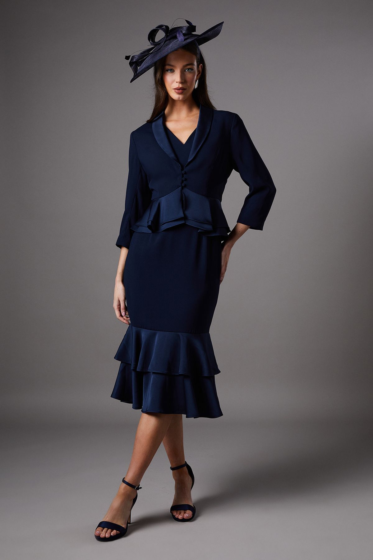 Coast Satin Back Crepe Tailored Jacket With Peplum Navy image 3