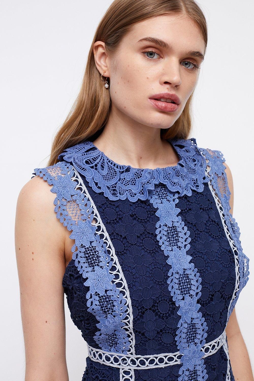 Coast Placement Lace Mini Dress With Collar Navy image 2