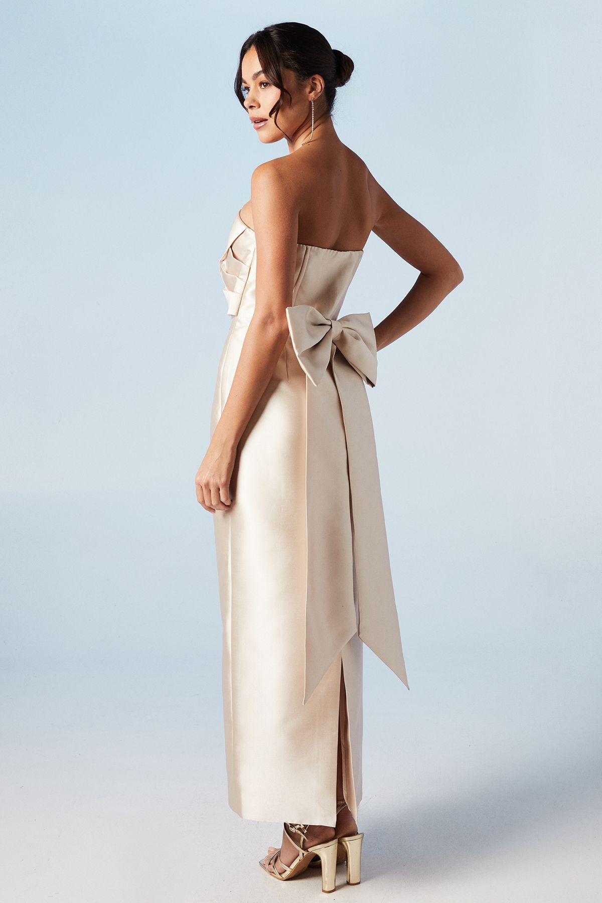 Coast Bandeau Twill Bow Back Bridesmaid Dress Champagne image 3