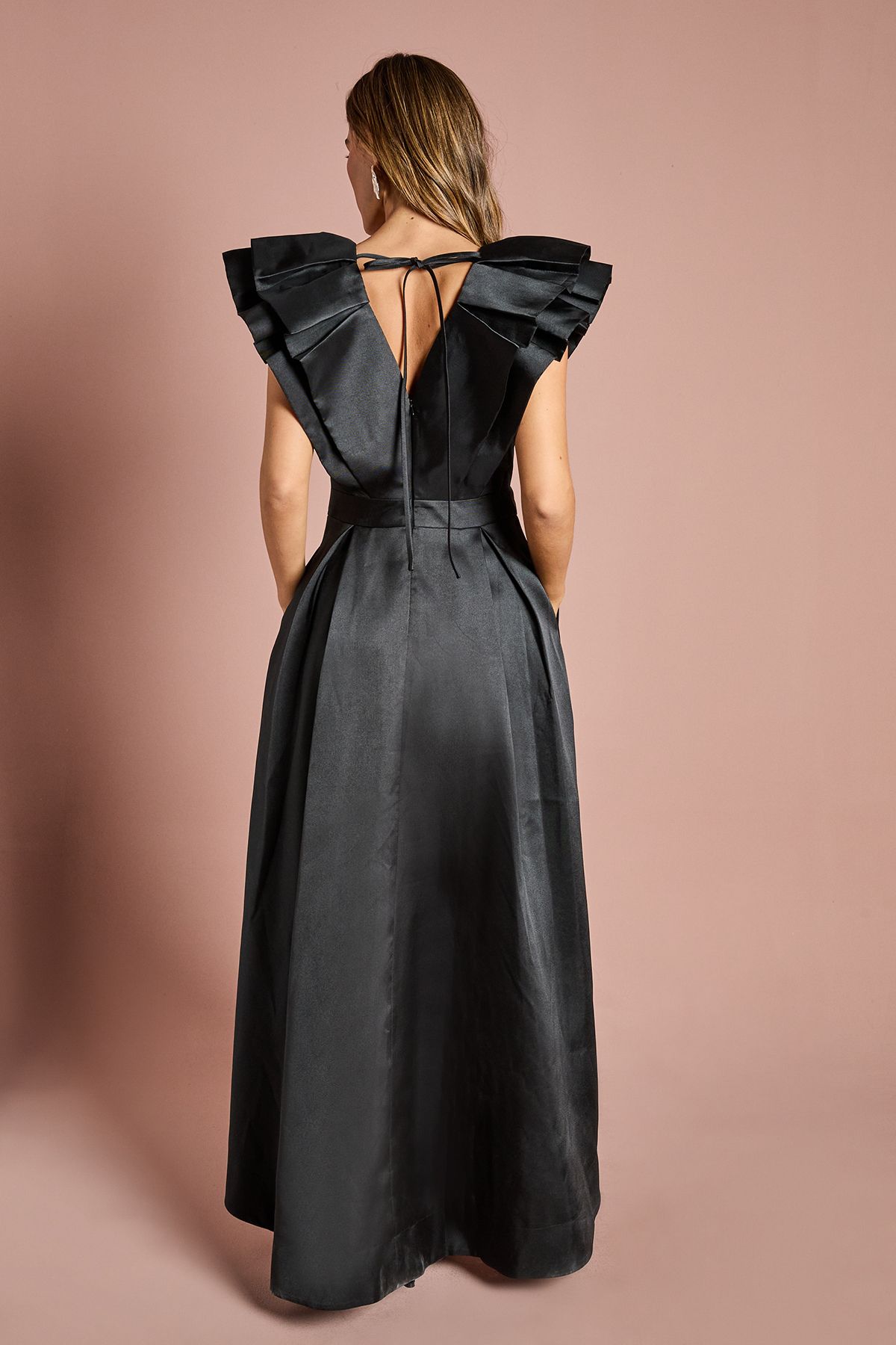 Coast Frill Sleeve V Neck Midi Dress Black image 3
