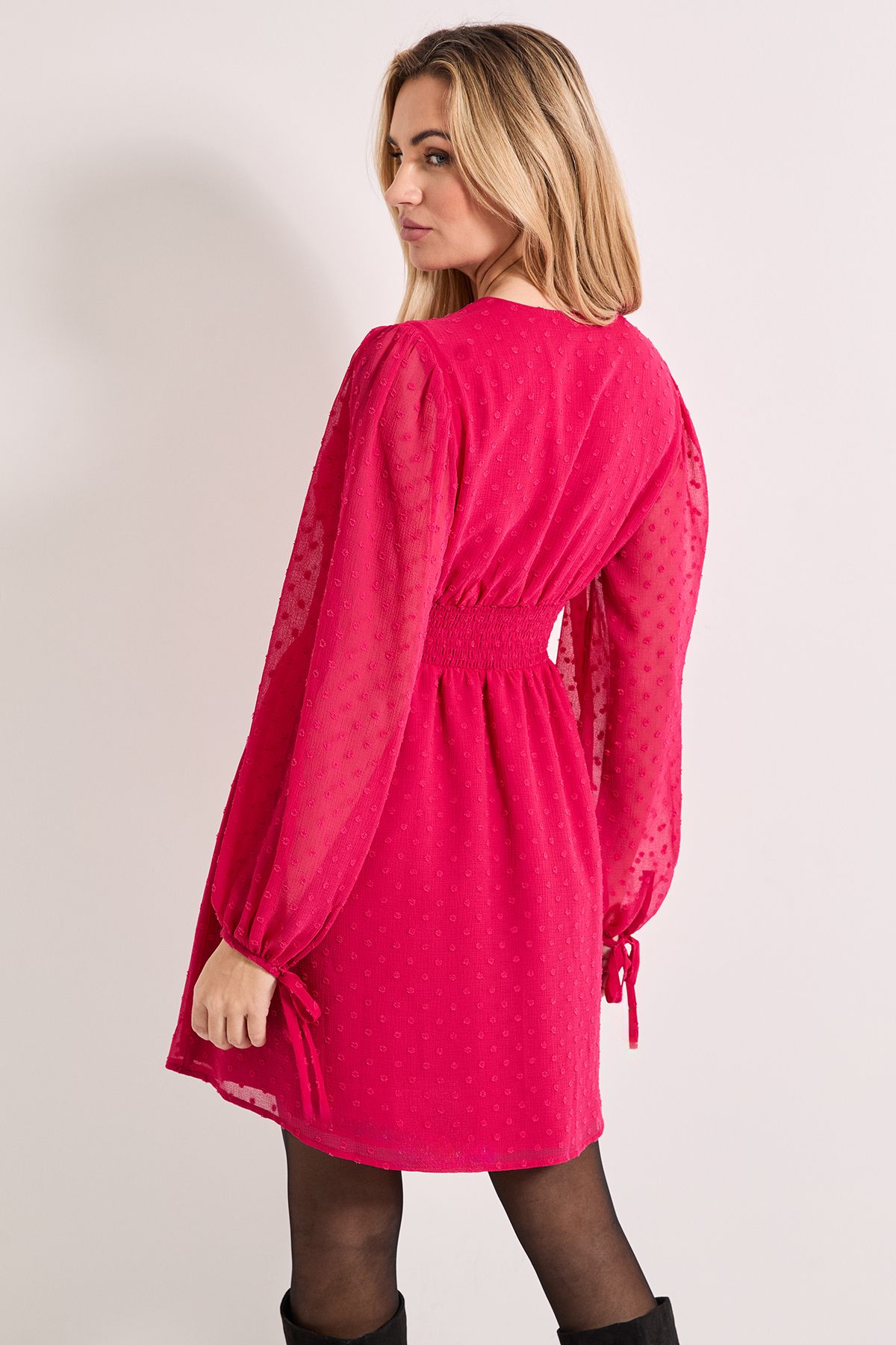 Dorothy Perkins Gathered Waistband Detail Chiffon Mini Dress Dark Pink image 3