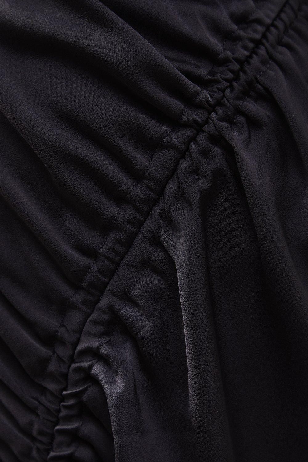 Warehouse Satin Drawstring Detail Midi Dress Charcoal image 5