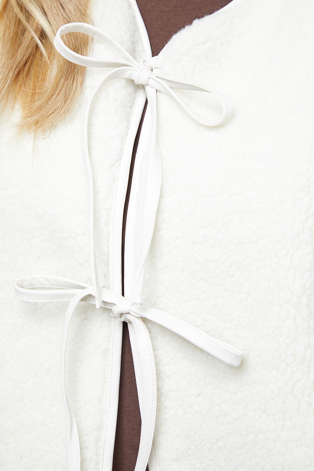 Oasis Faux Fur Gilet With Pu Binding Ivory image 5