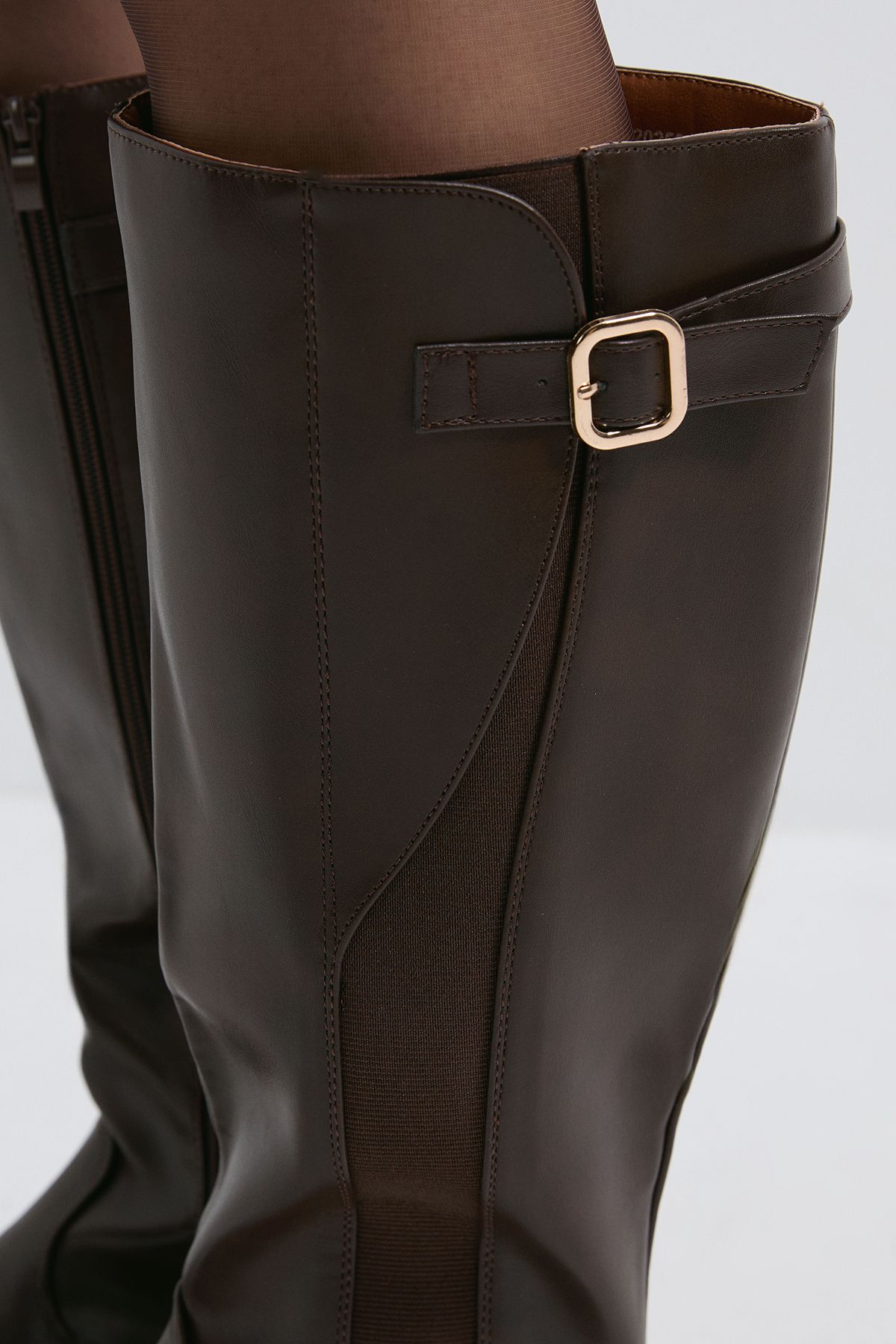 Dorothy Perkins Kamille Faux Leather Elastic Knee High Riding Boots Brown image 4