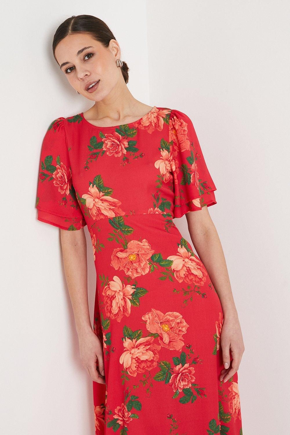 Dorothy Perkins Floral Tie Back Flutter Sleeve Midi Dress Pink image 4