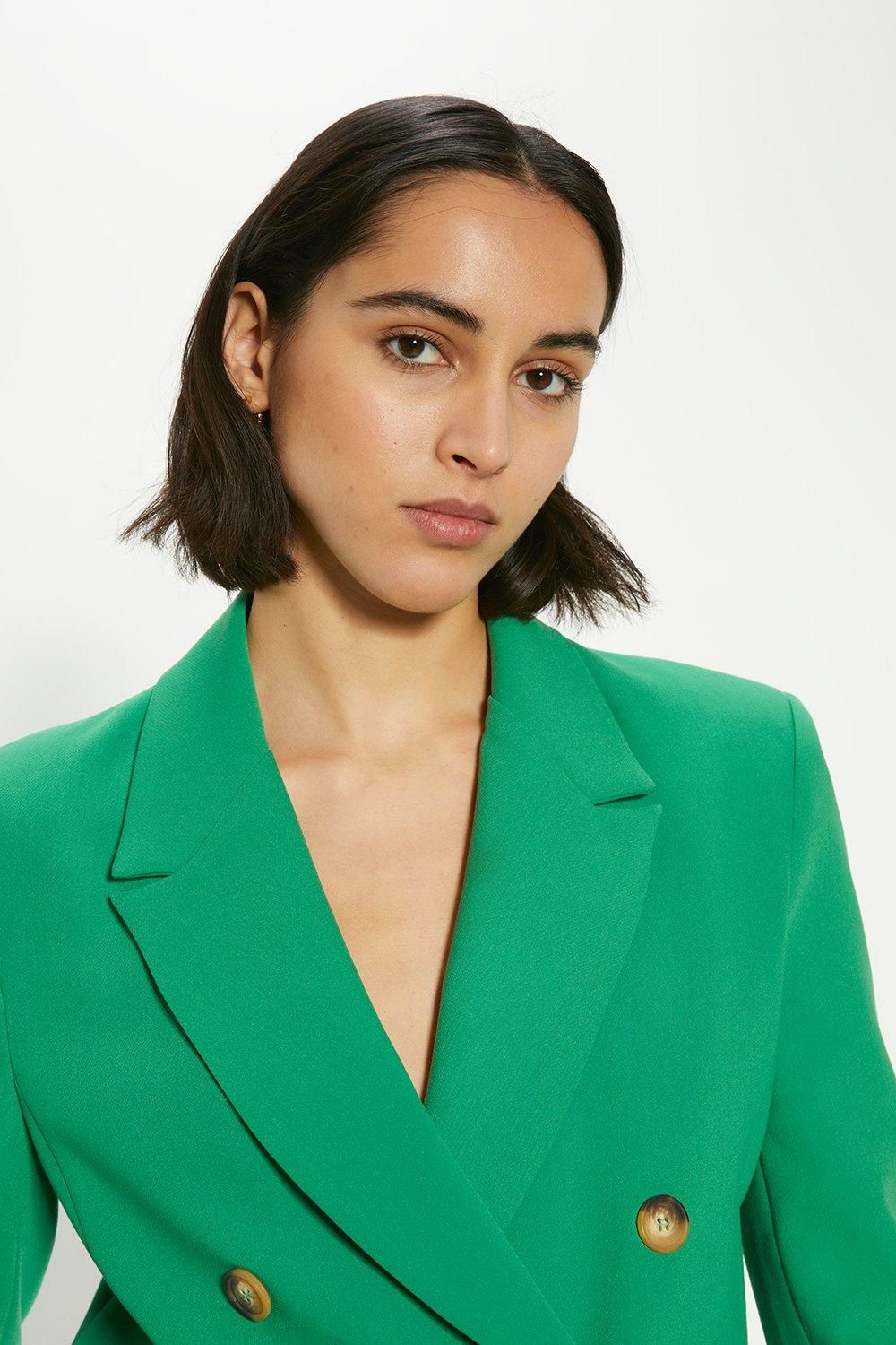 Oasis Rachel Stevens Stretch Crepe Double Breasted Longline Blazer Green image 2